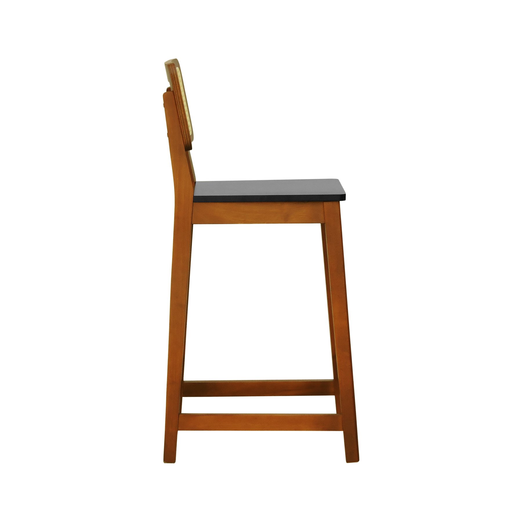 Banqueta Gabi Madeira Maciça Encosto Telinha c/ 68cm Altura - Amêndoa Assento Preto Madeira