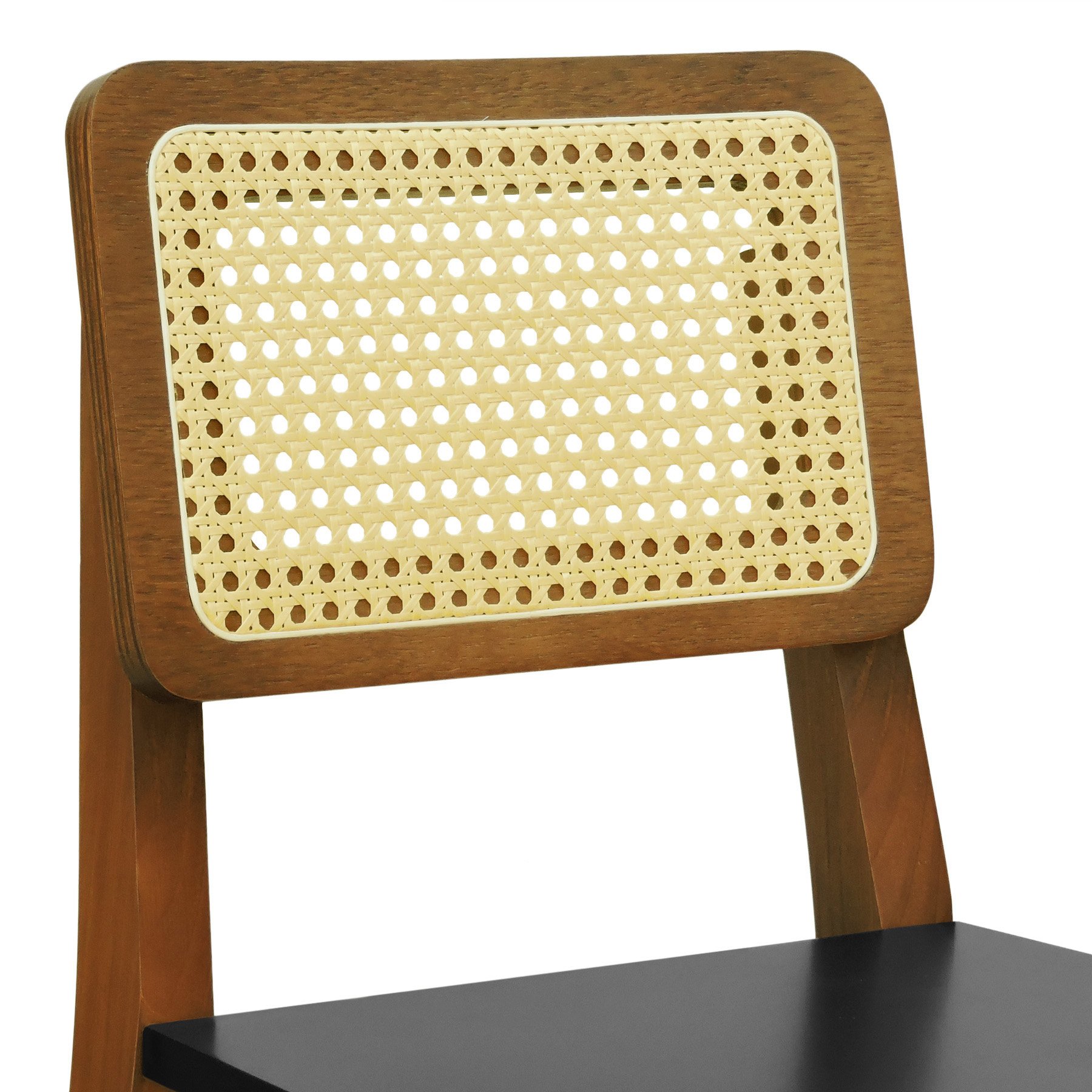 Banqueta Gabi Madeira Maciça Encosto Telinha c/ 68cm Altura - Amêndoa Assento Preto Madeira