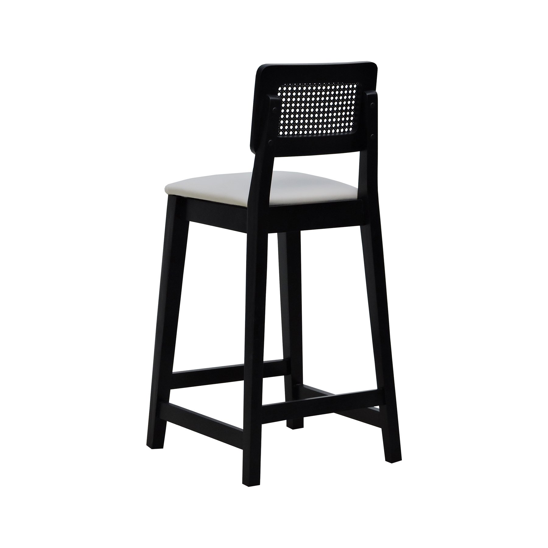Banqueta Gabi Madeira Maciça Encosto c/ Telinha c/ 68cm Altura - Preto Assento Estofado Corano Bege