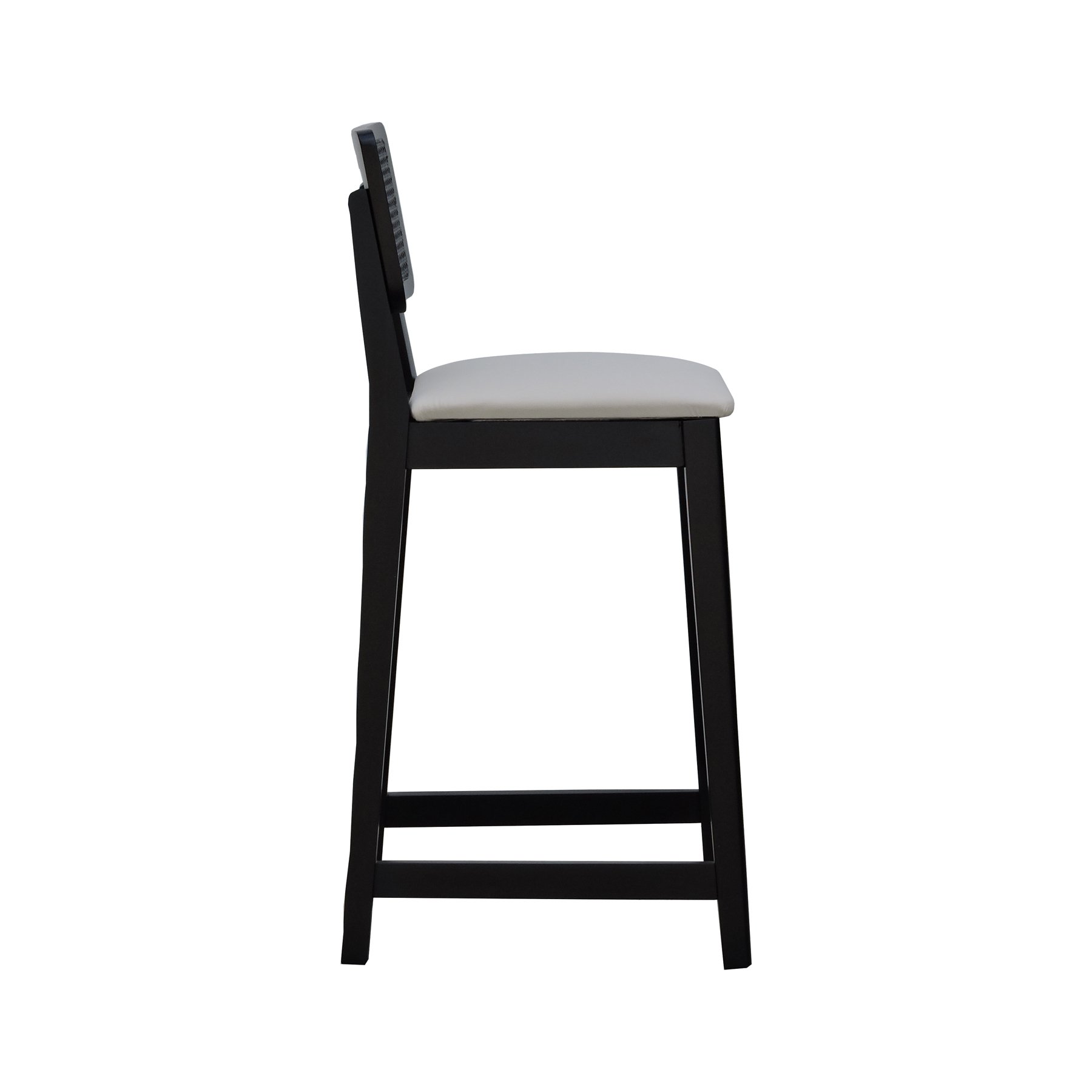 Banqueta Gabi Madeira Maciça Encosto c/ Telinha c/ 68cm Altura - Preto Assento Estofado Corano Bege