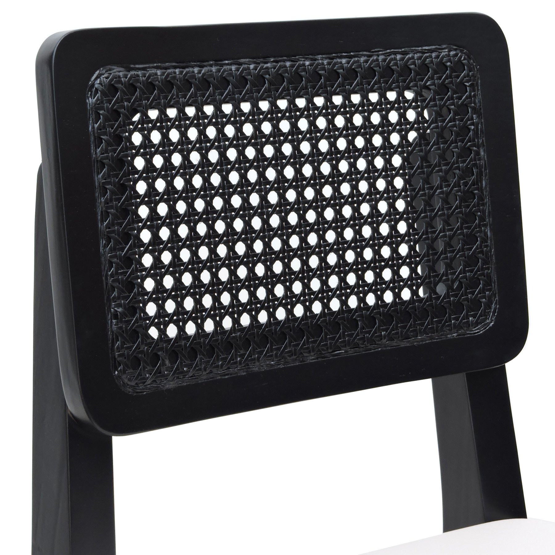 Banqueta Gabi Madeira Maciça Encosto c/ Telinha c/ 68cm Altura - Preto Assento Estofado Corano Bege