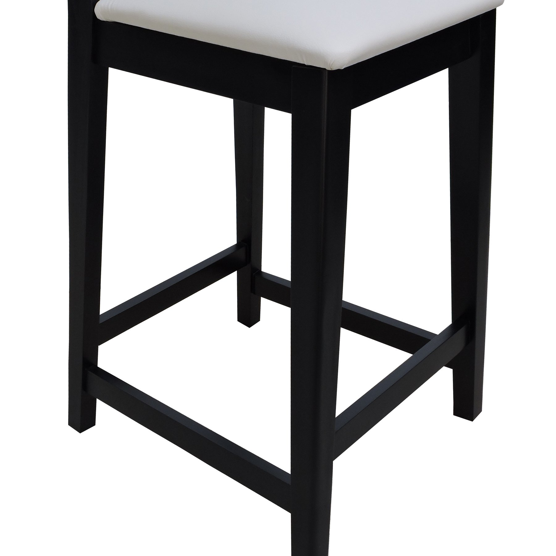 Banqueta Gabi Madeira Maciça Encosto c/ Telinha c/ 68cm Altura - Preto Assento Estofado Corano Bege