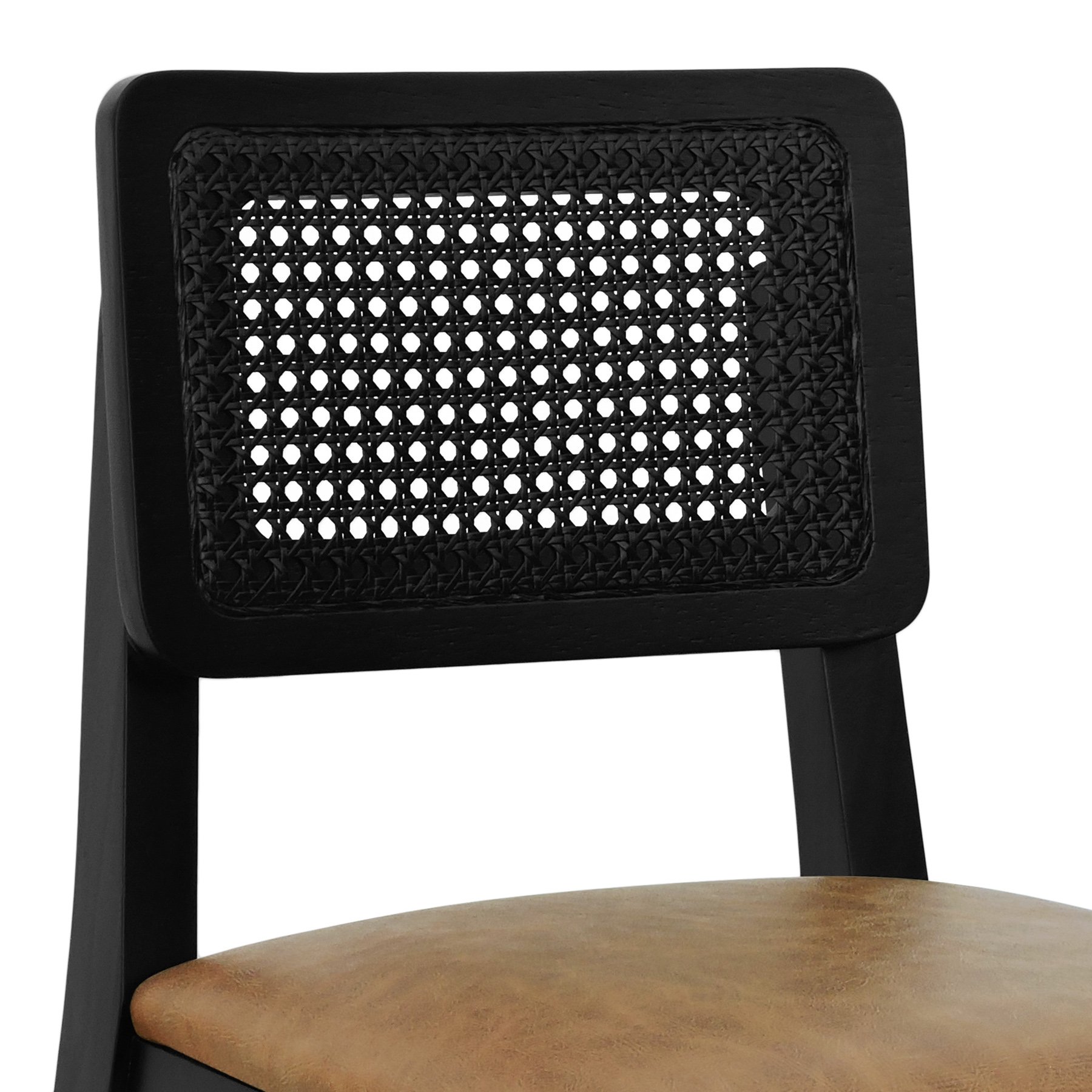 Banqueta Gabi Madeira Maciça Encosto c/ Telinha c/ 68cm Altura - Preto Assento Estofado Corano Marrom Mescla