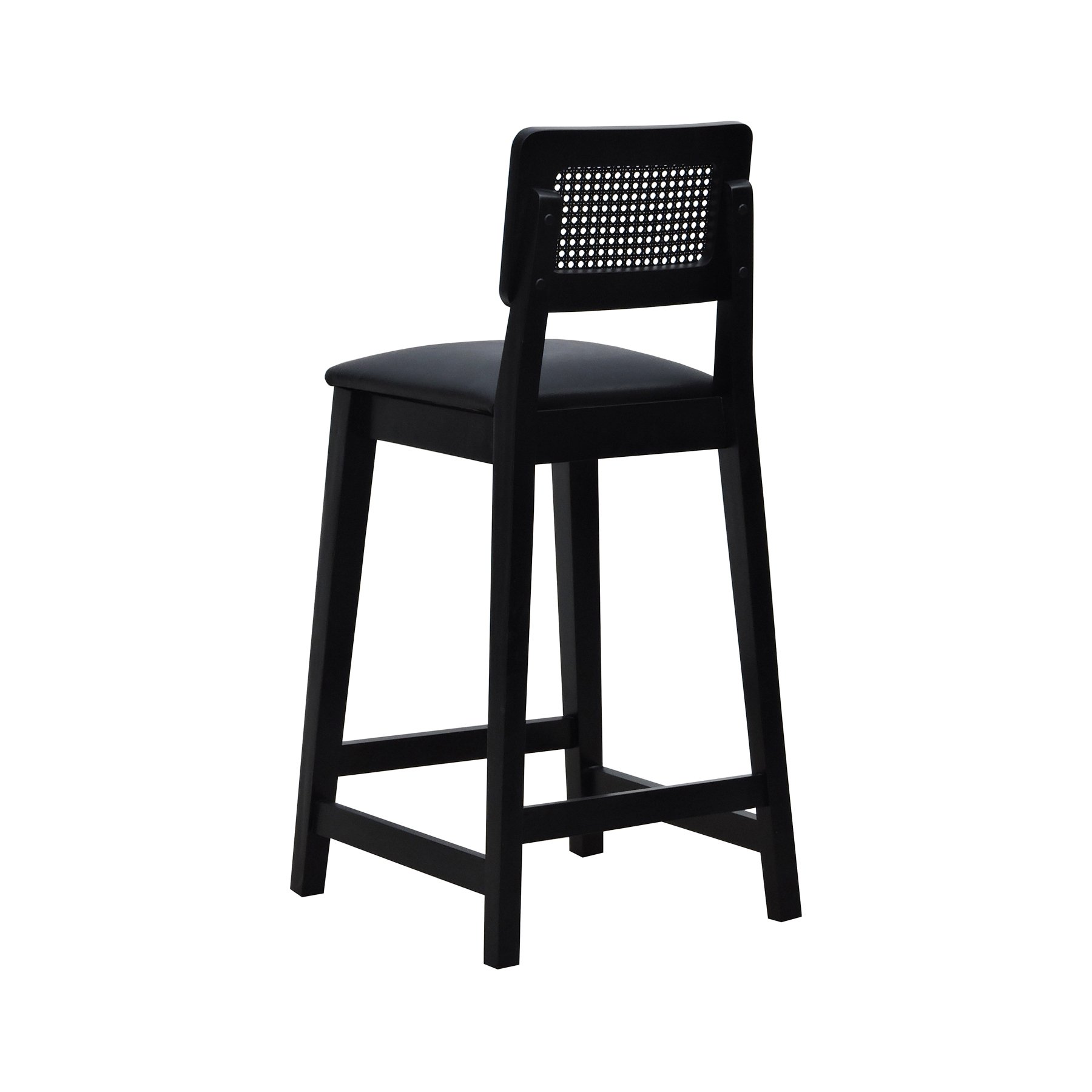 Banqueta Gabi Madeira Maciça Encosto c/ Telinha c/ 68cm Altura - Preto Assento Estofado Corano Preto
