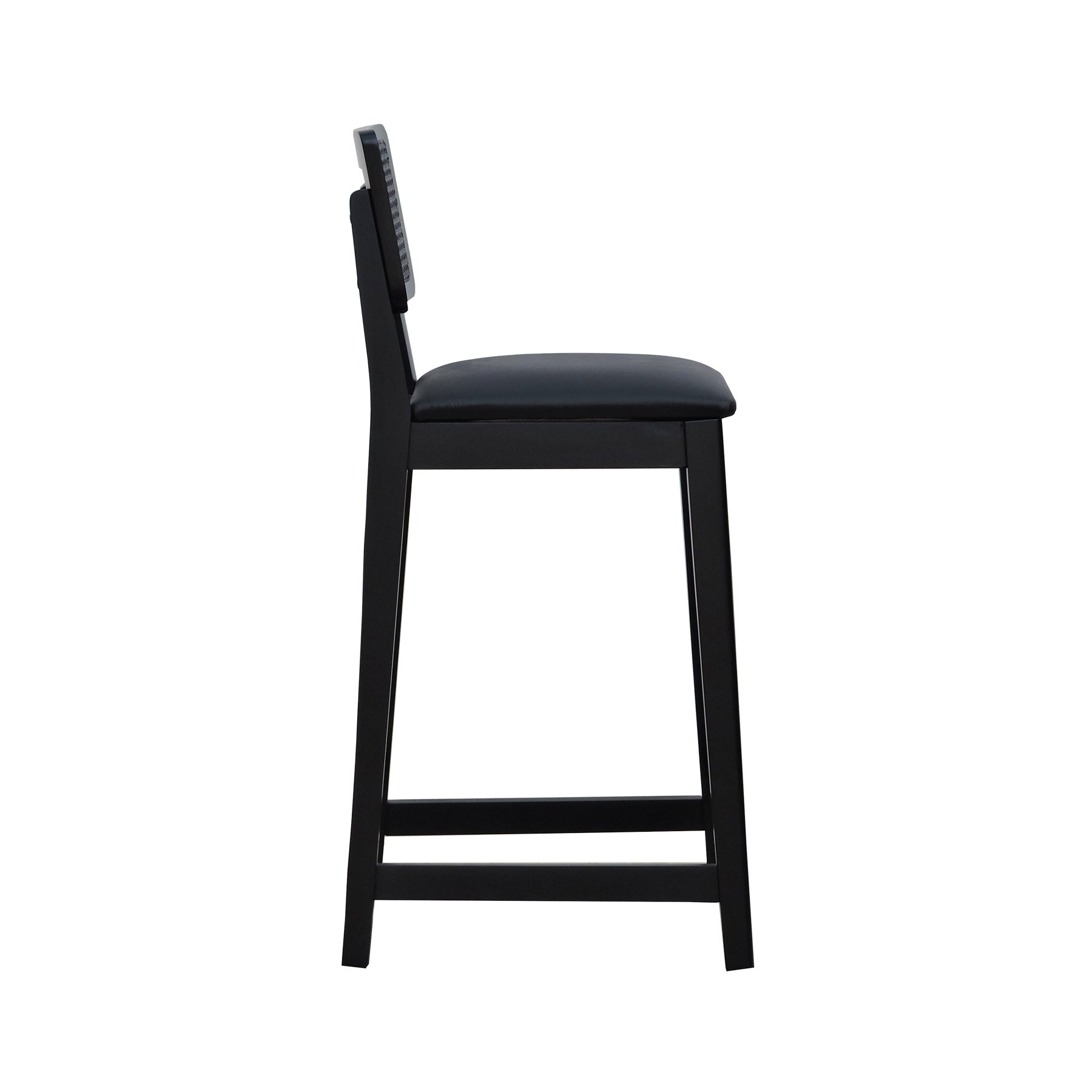 Banqueta Gabi Madeira Maciça Encosto c/ Telinha c/ 68cm Altura - Preto Assento Estofado Corano Preto