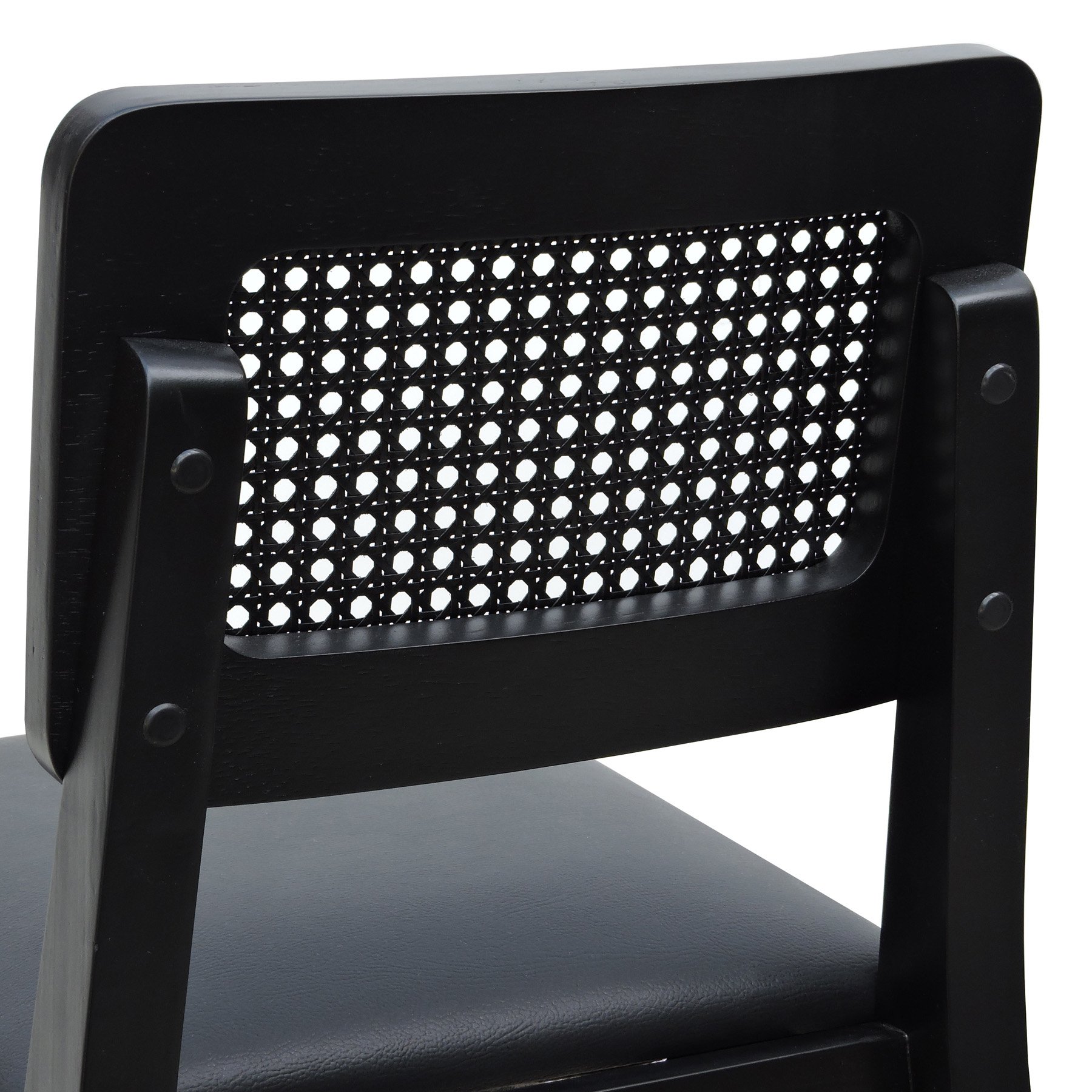 Banqueta Gabi Madeira Maciça Encosto c/ Telinha c/ 68cm Altura - Preto Assento Estofado Corano Preto
