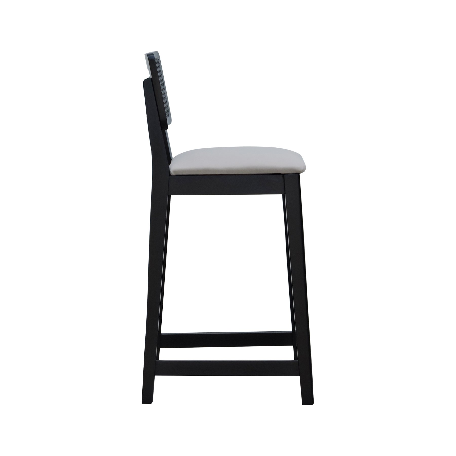 Banqueta Gabi Madeira Maciça Encosto c/ Telinha c/ 68cm Altura - Preto Assento Estofado Linho Bege
