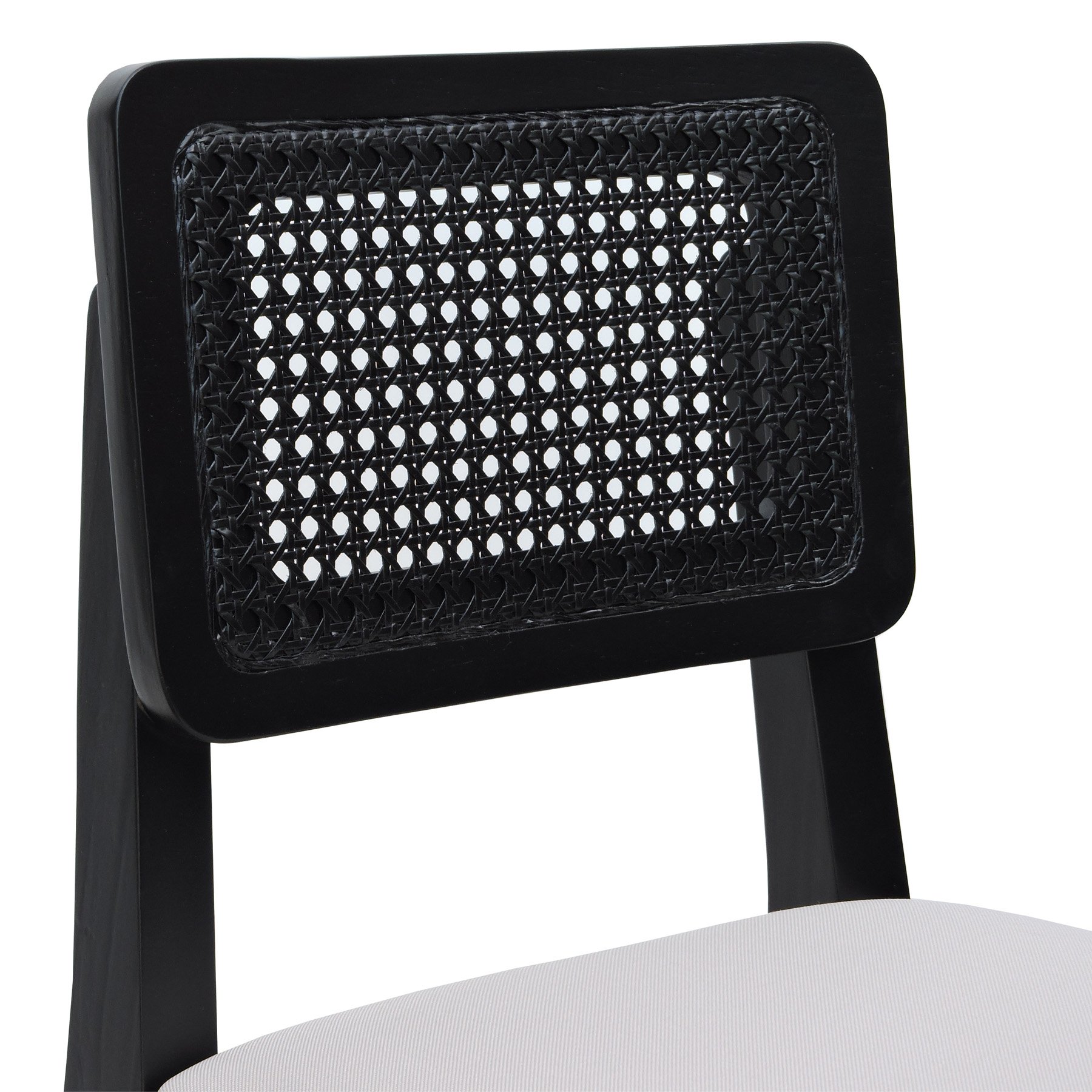 Banqueta Gabi Madeira Maciça Encosto c/ Telinha c/ 68cm Altura - Preto Assento Estofado Linho Bege