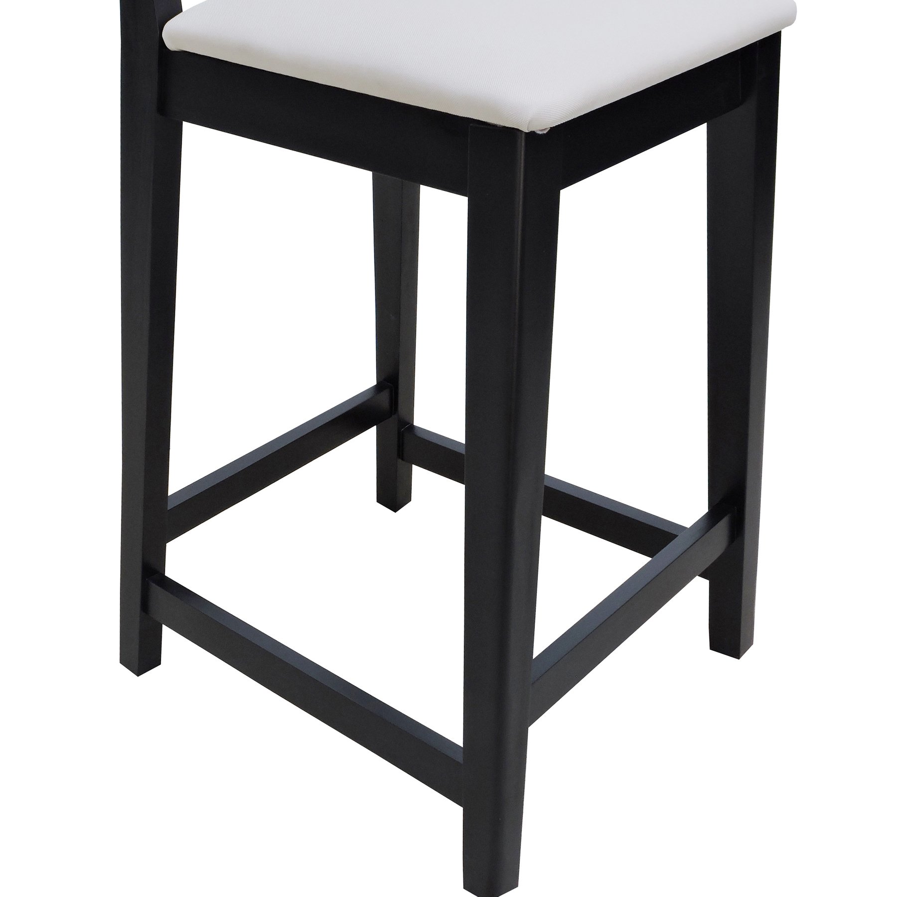 Banqueta Gabi Madeira Maciça Encosto c/ Telinha c/ 68cm Altura - Preto Assento Estofado Linho Bege
