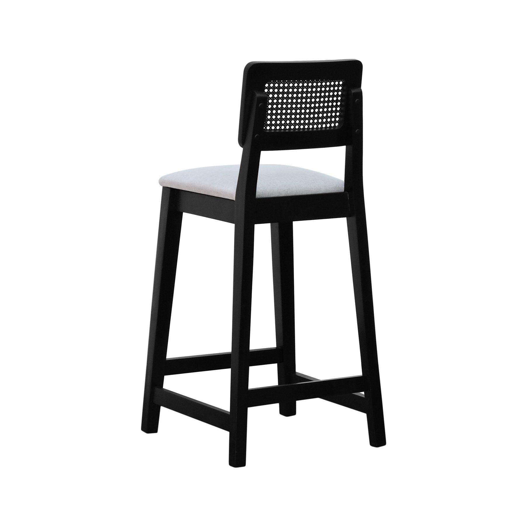 Banqueta Gabi Madeira Maciça Encosto c/ Telinha c/ 68cm Altura - Preto Assento Estofado Linho Bege Mescla Impermeável