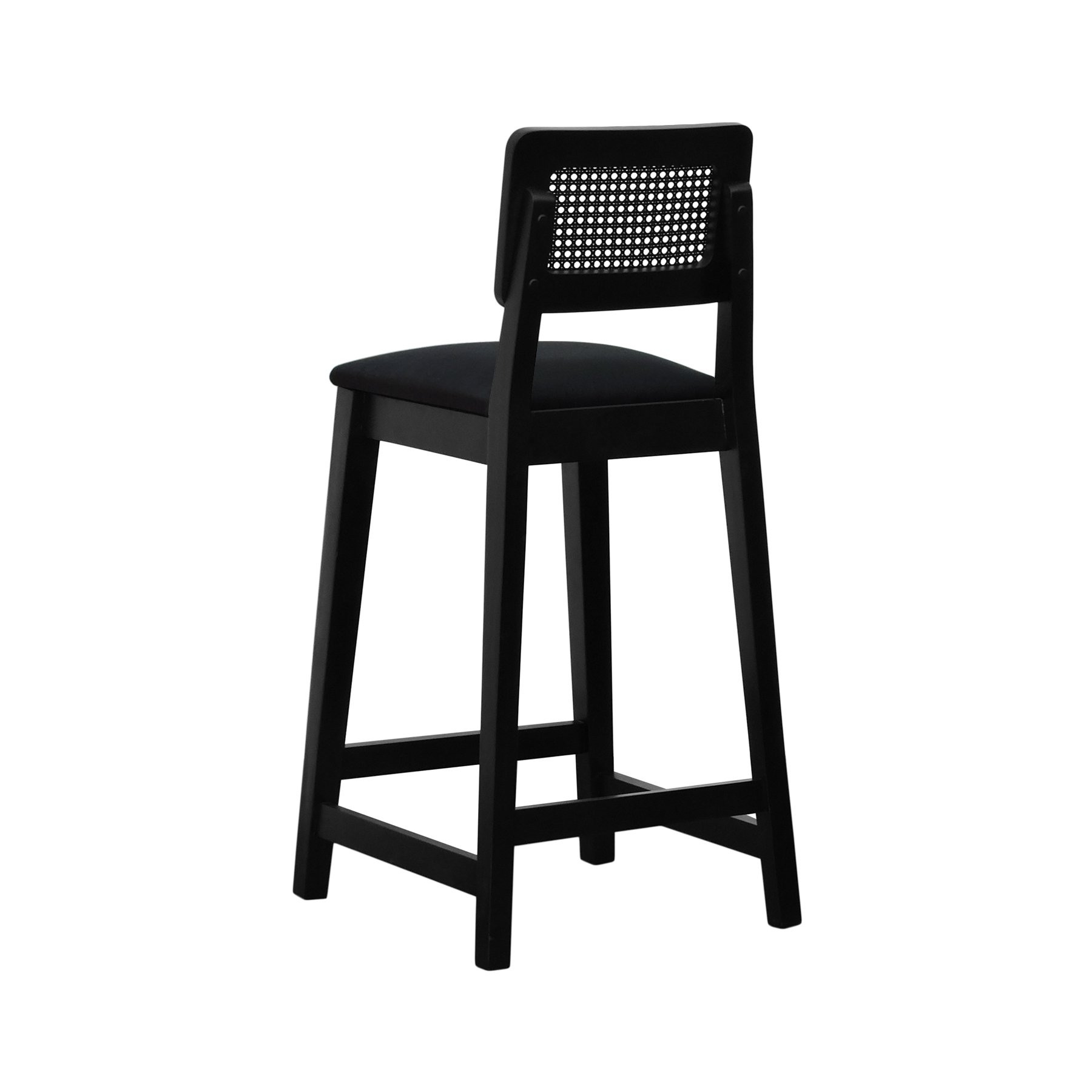 Banqueta Gabi Madeira Maciça Encosto c/ Telinha c/ 68cm Altura - Preto Assento Estofado Linho Preto Textura