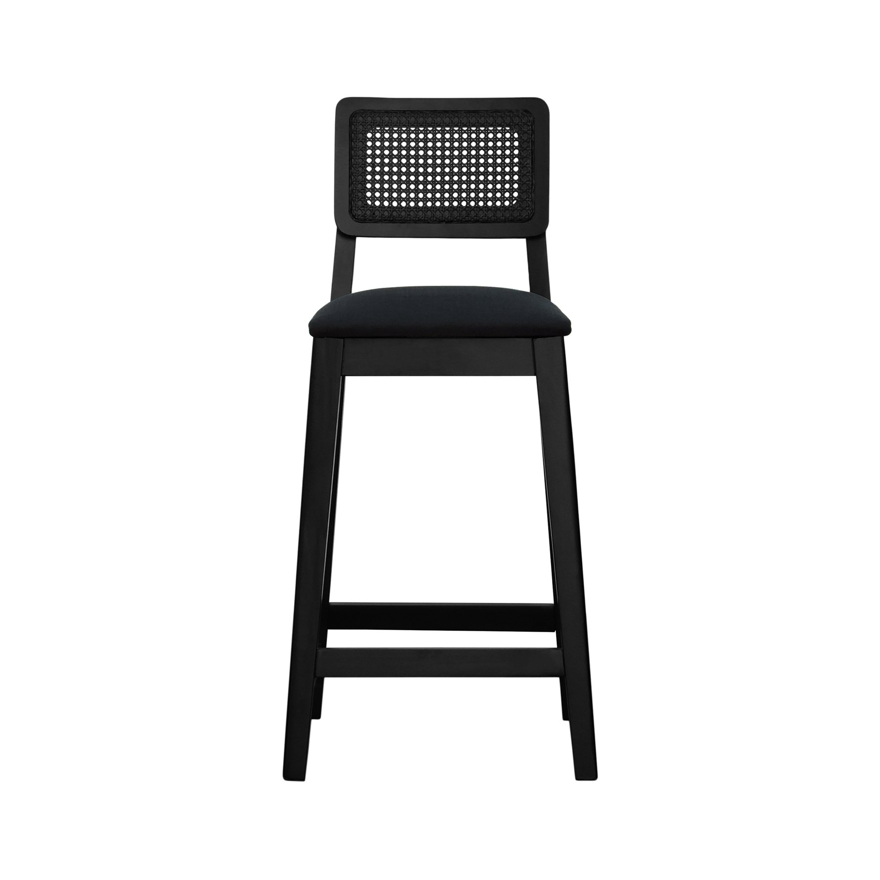 Banqueta Gabi Madeira Maciça Encosto c/ Telinha c/ 68cm Altura - Preto Assento Estofado Linho Preto Textura