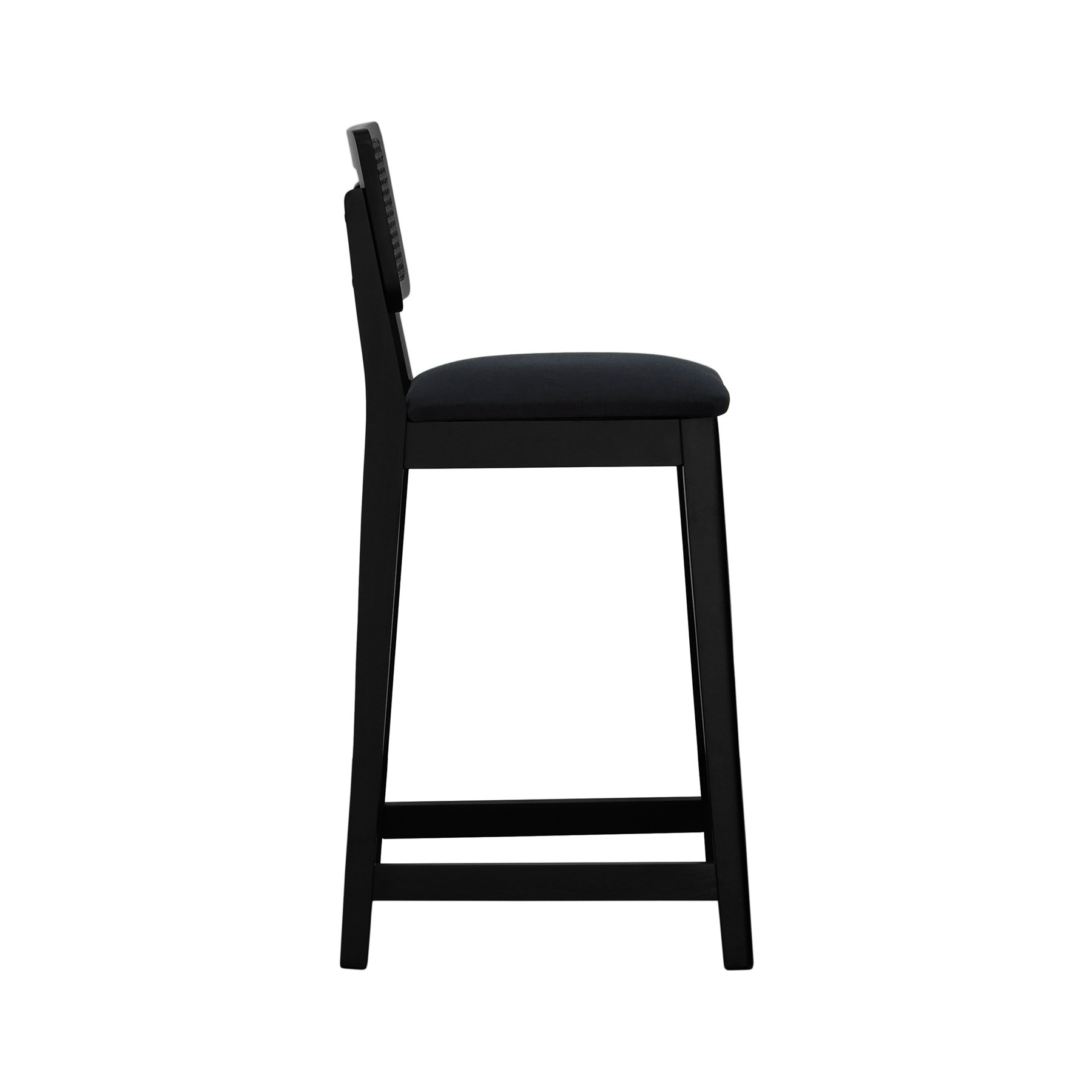 Banqueta Gabi Madeira Maciça Encosto c/ Telinha c/ 68cm Altura - Preto Assento Estofado Linho Preto Textura