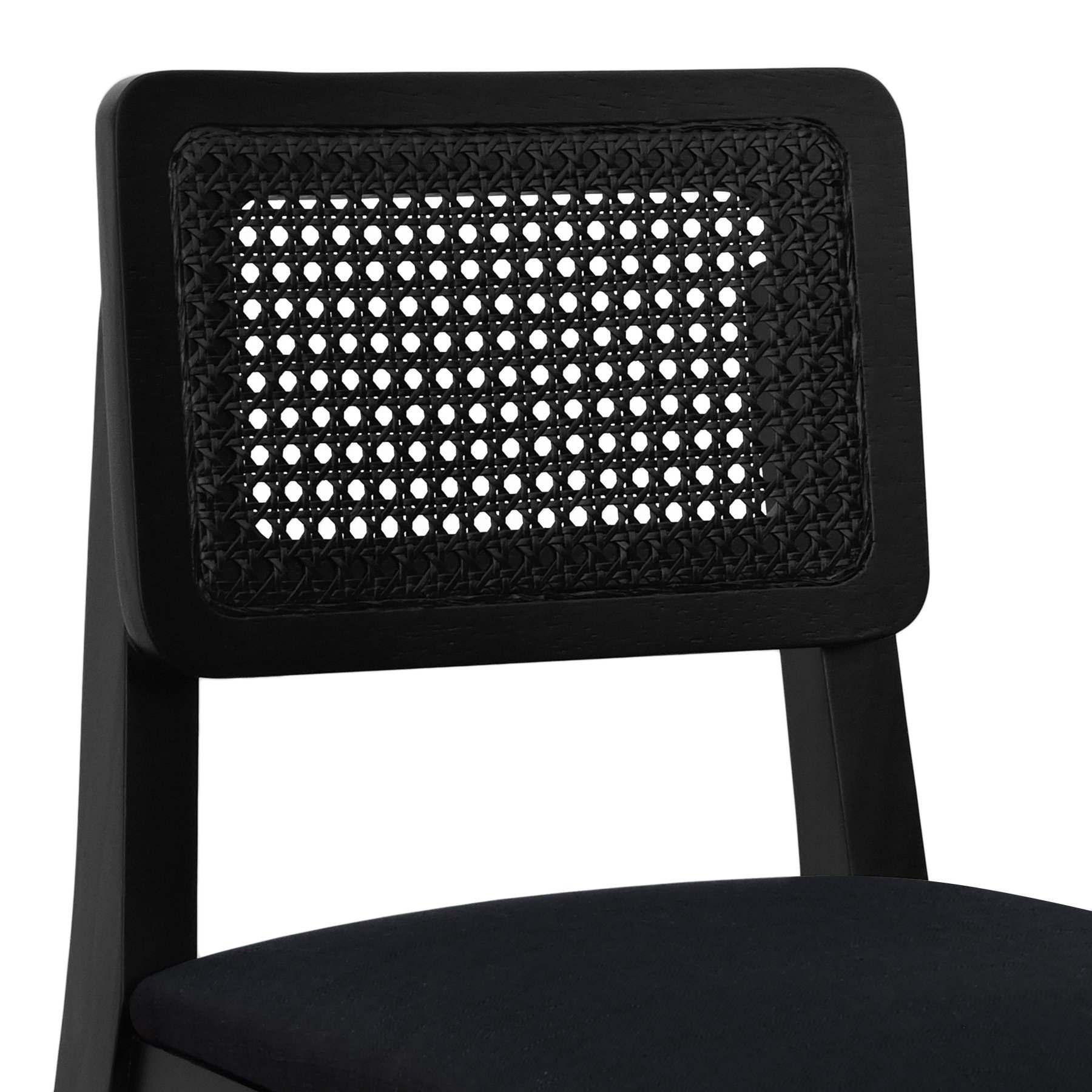 Banqueta Gabi Madeira Maciça Encosto c/ Telinha c/ 68cm Altura - Preto Assento Estofado Linho Preto Textura