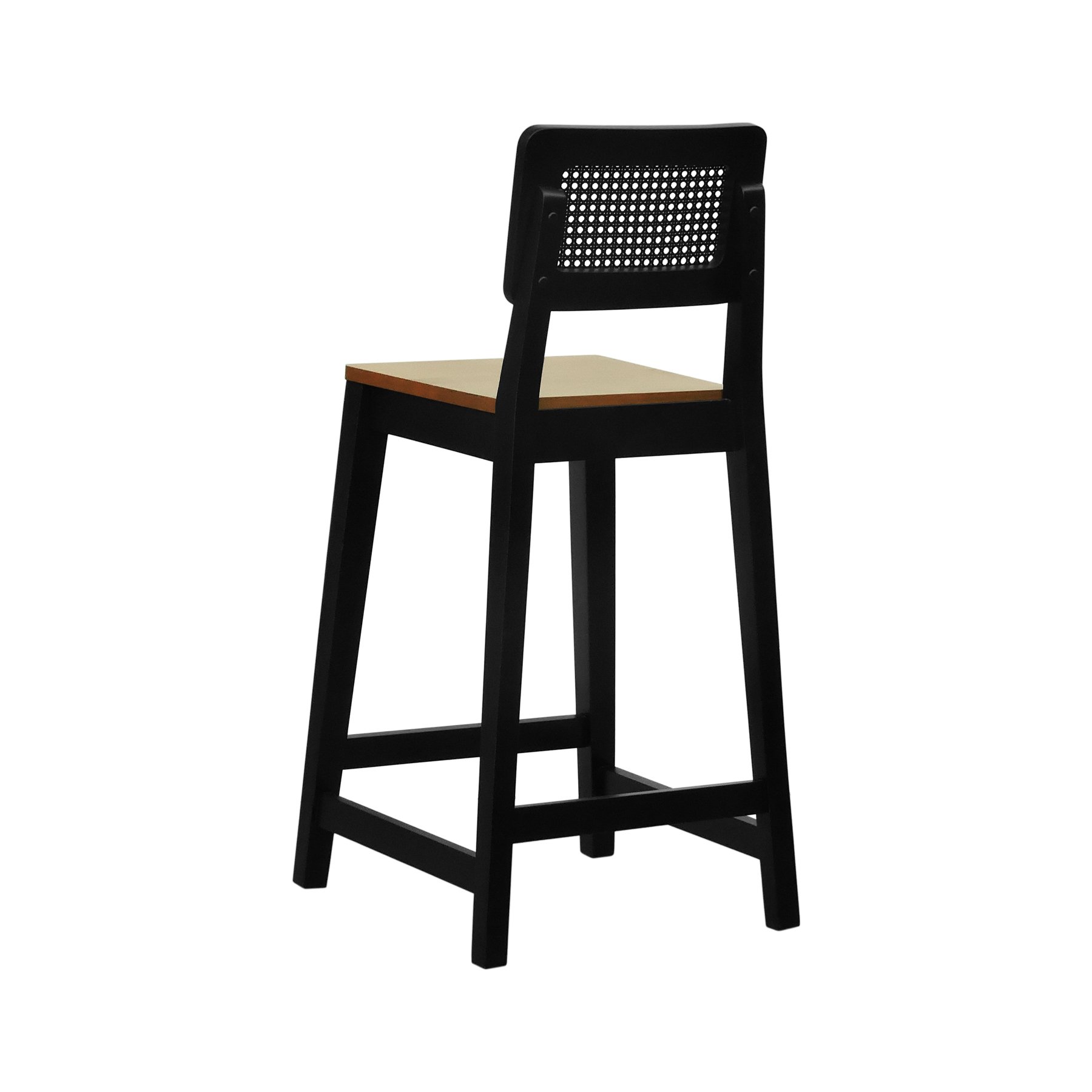 Banqueta Gabi Madeira Maciça Encosto c/ Telinha c/ 68cm Altura - Preto Assento Madeira Amêndoa