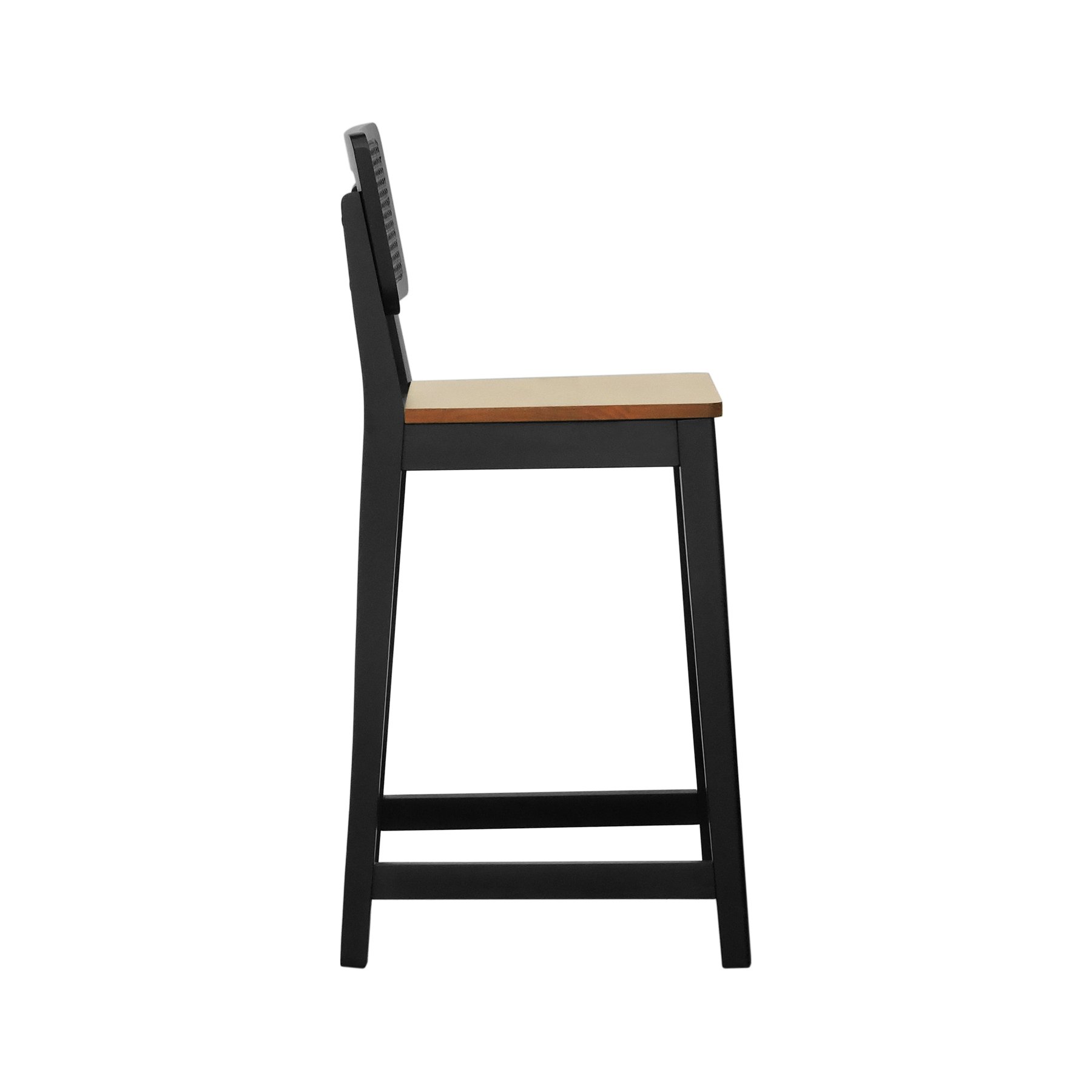 Banqueta Gabi Madeira Maciça Encosto c/ Telinha c/ 68cm Altura - Preto Assento Madeira Amêndoa