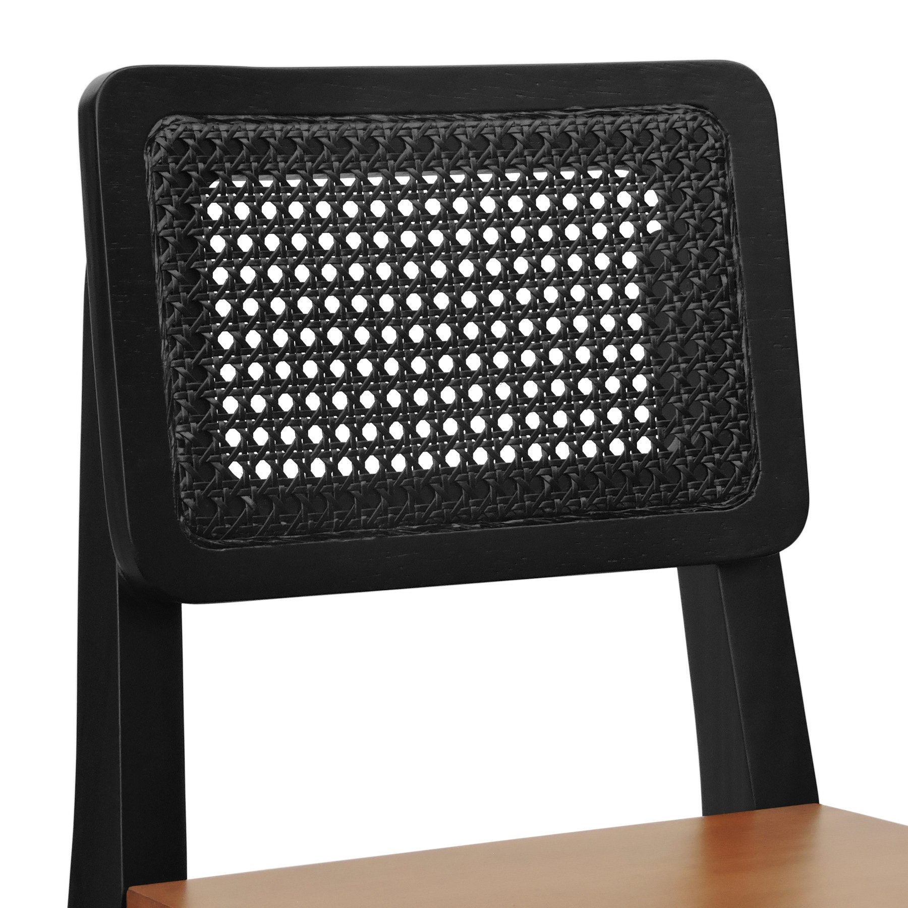 Banqueta Gabi Madeira Maciça Encosto c/ Telinha c/ 68cm Altura - Preto Assento Madeira Amêndoa