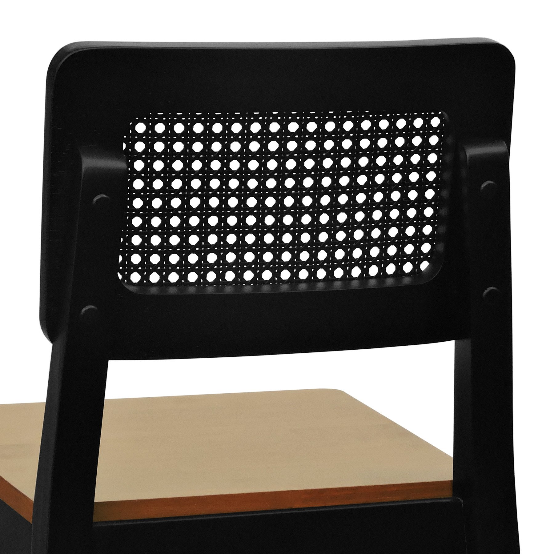 Banqueta Gabi Madeira Maciça Encosto c/ Telinha c/ 68cm Altura - Preto Assento Madeira Amêndoa