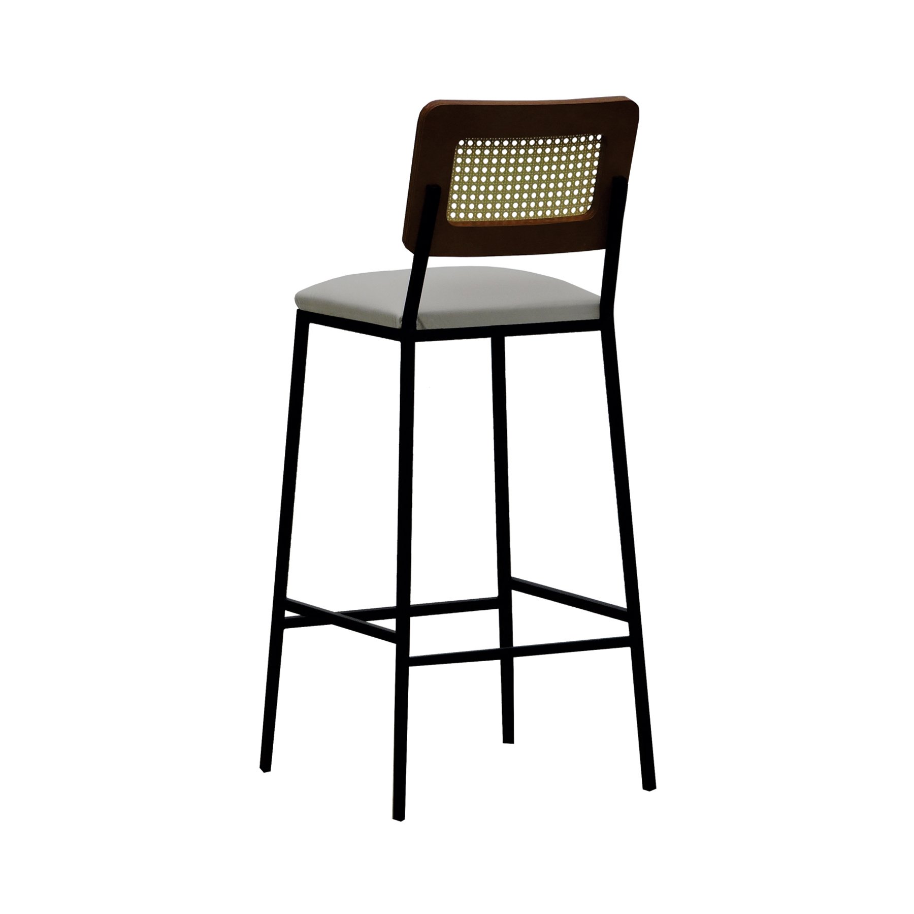 Banqueta Gabi Metal Encosto Anatômico Telinha Natural Assento Estofado - Preto/Amêndoa Corano Bege