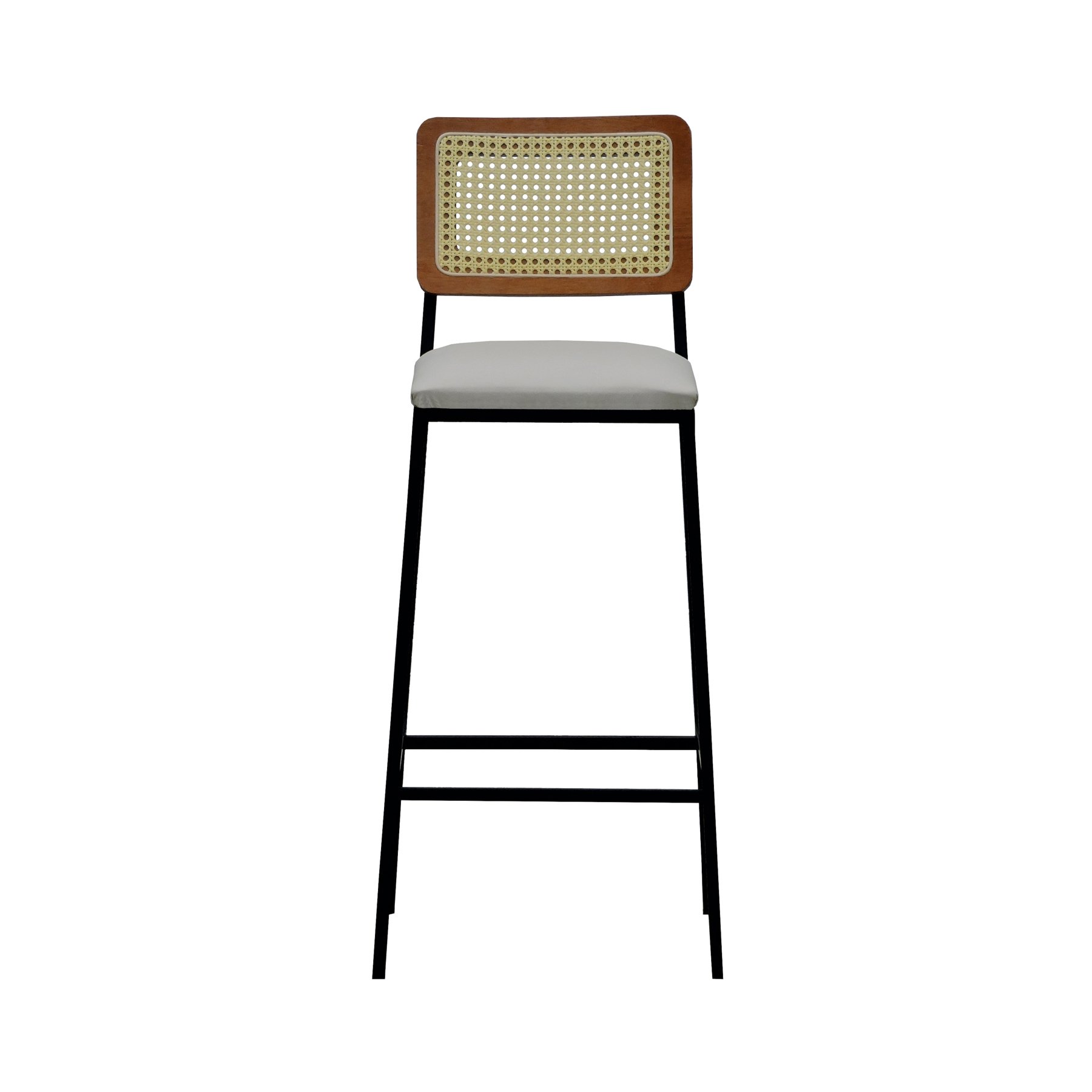 Banqueta Gabi Metal Encosto Anatômico Telinha Natural Assento Estofado - Preto/Amêndoa Corano Bege