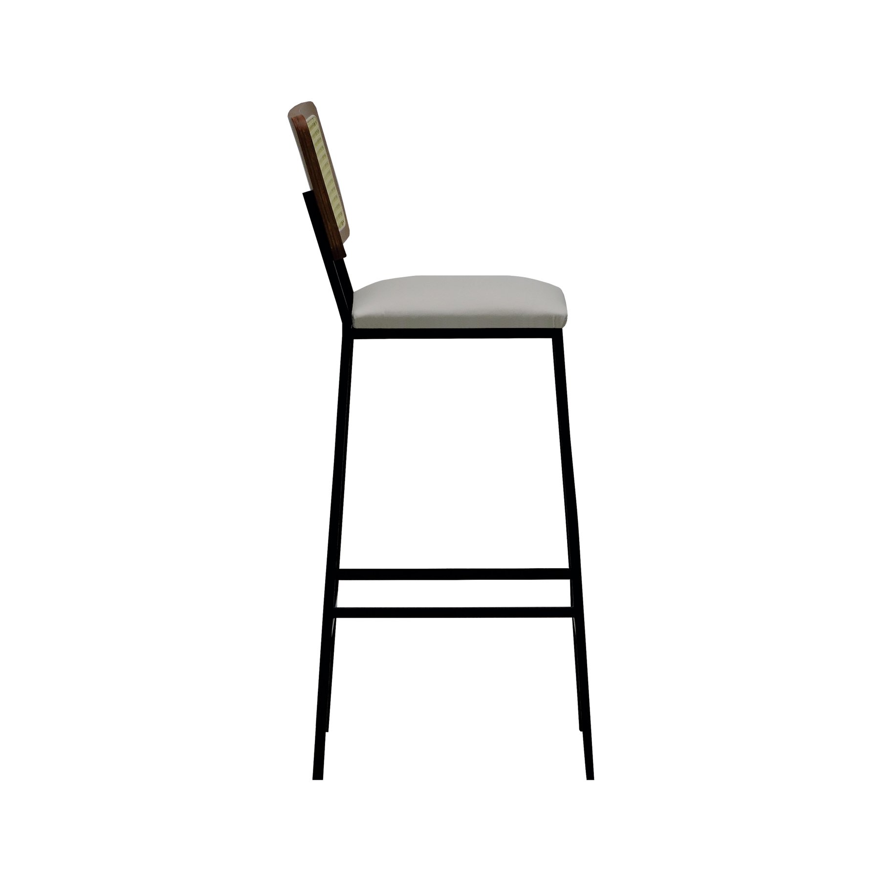 Banqueta Gabi Metal Encosto Anatômico Telinha Natural Assento Estofado - Preto/Amêndoa Corano Bege