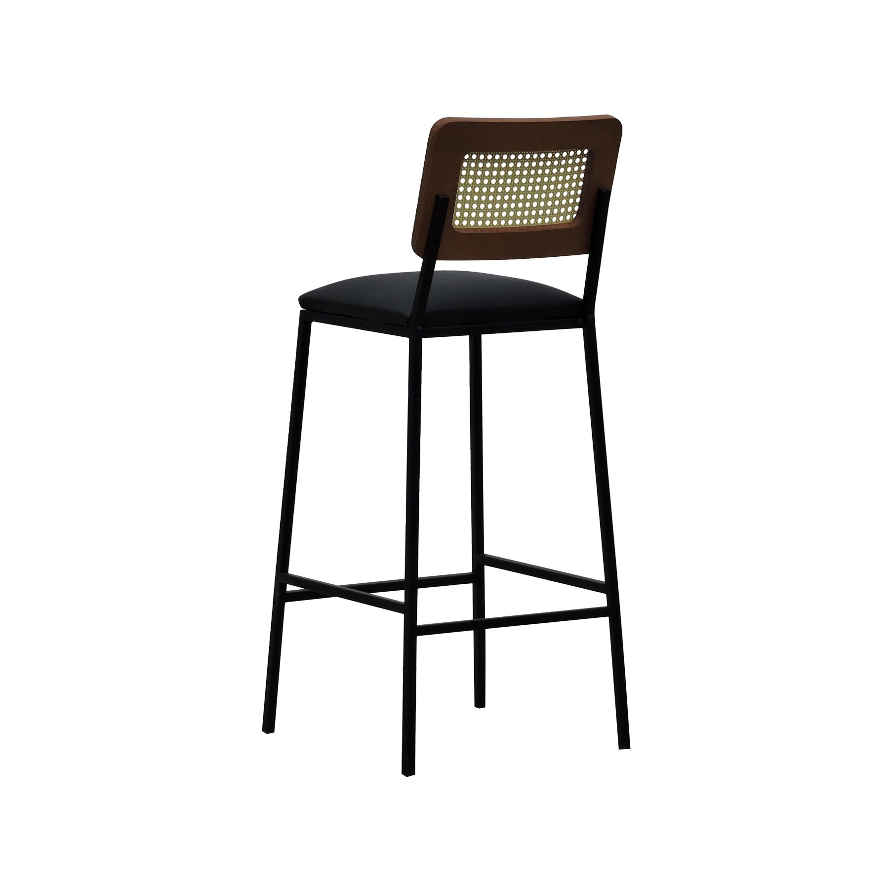 Banqueta Gabi Metal Encosto Anatômico Telinha Natural Assento Estofado - Preto/Amêndoa Corano Preto