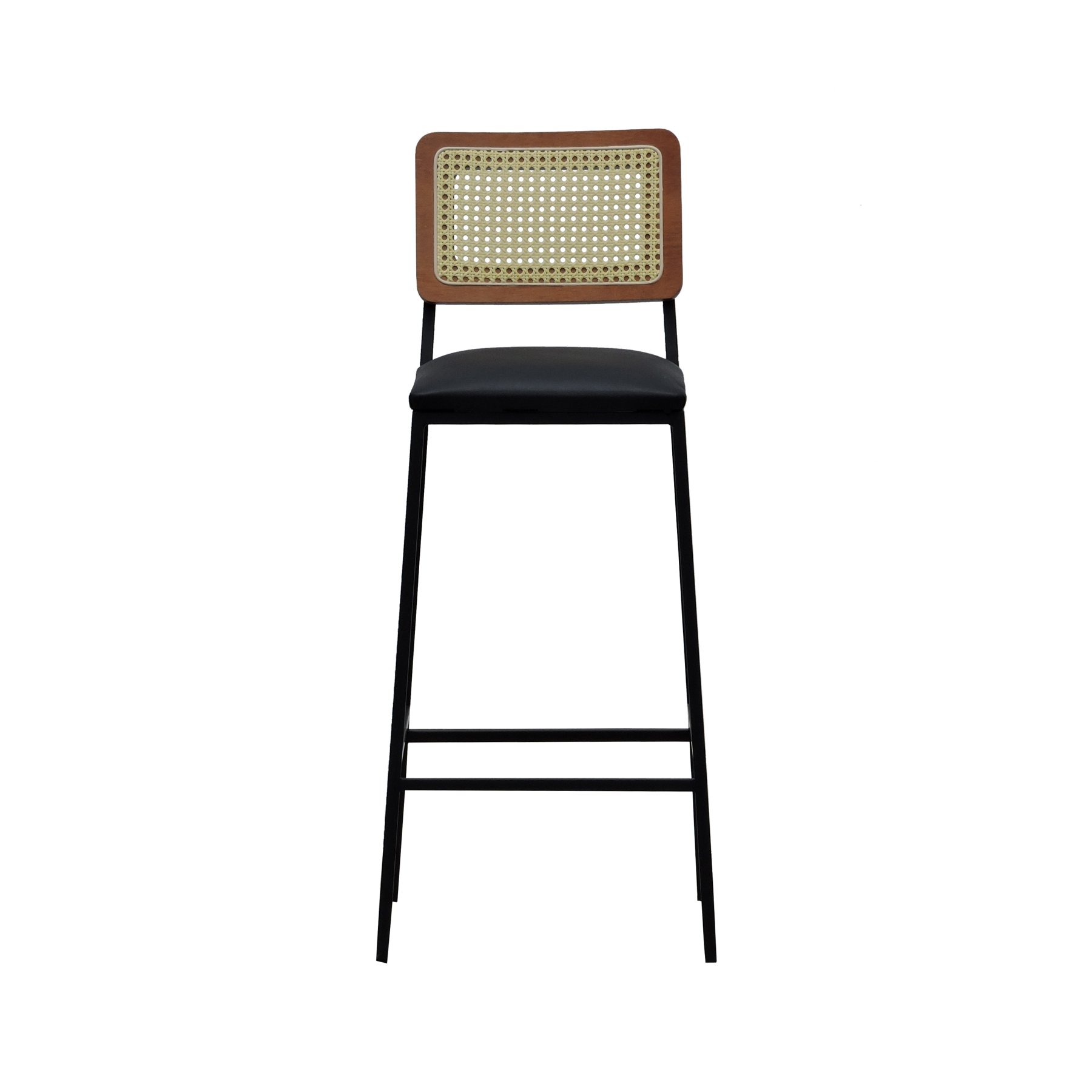 Banqueta Gabi Metal Encosto Anatômico Telinha Natural Assento Estofado - Preto/Amêndoa Corano Preto