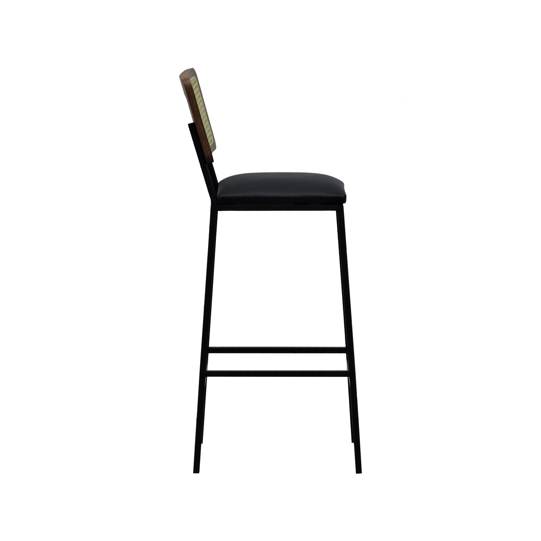 Banqueta Gabi Metal Encosto Anatômico Telinha Natural Assento Estofado - Preto/Amêndoa Corano Preto