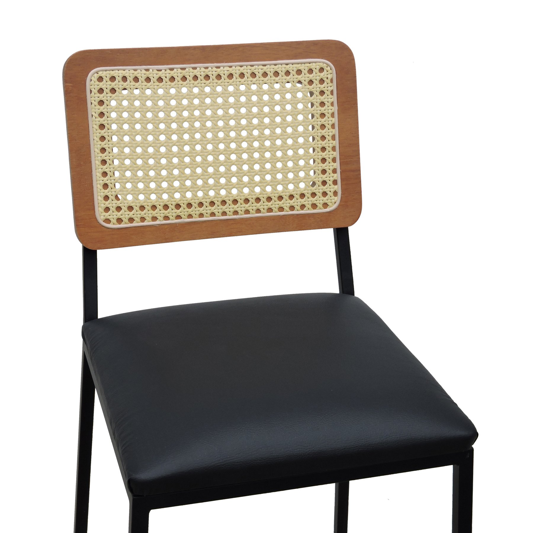 Banqueta Gabi Metal Encosto Anatômico Telinha Natural Assento Estofado - Preto/Amêndoa Corano Preto