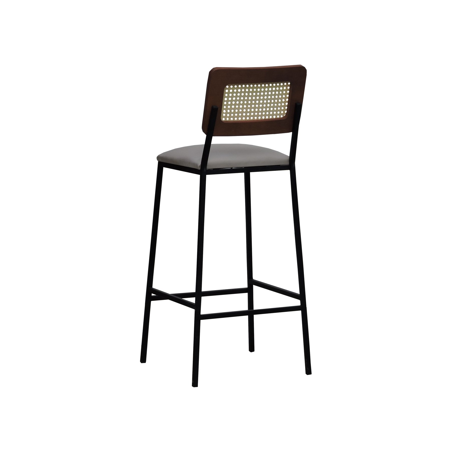 Banqueta Gabi Metal Encosto Anatômico Telinha Natural Assento Estofado - Preto/Amêndoa Linho Bege