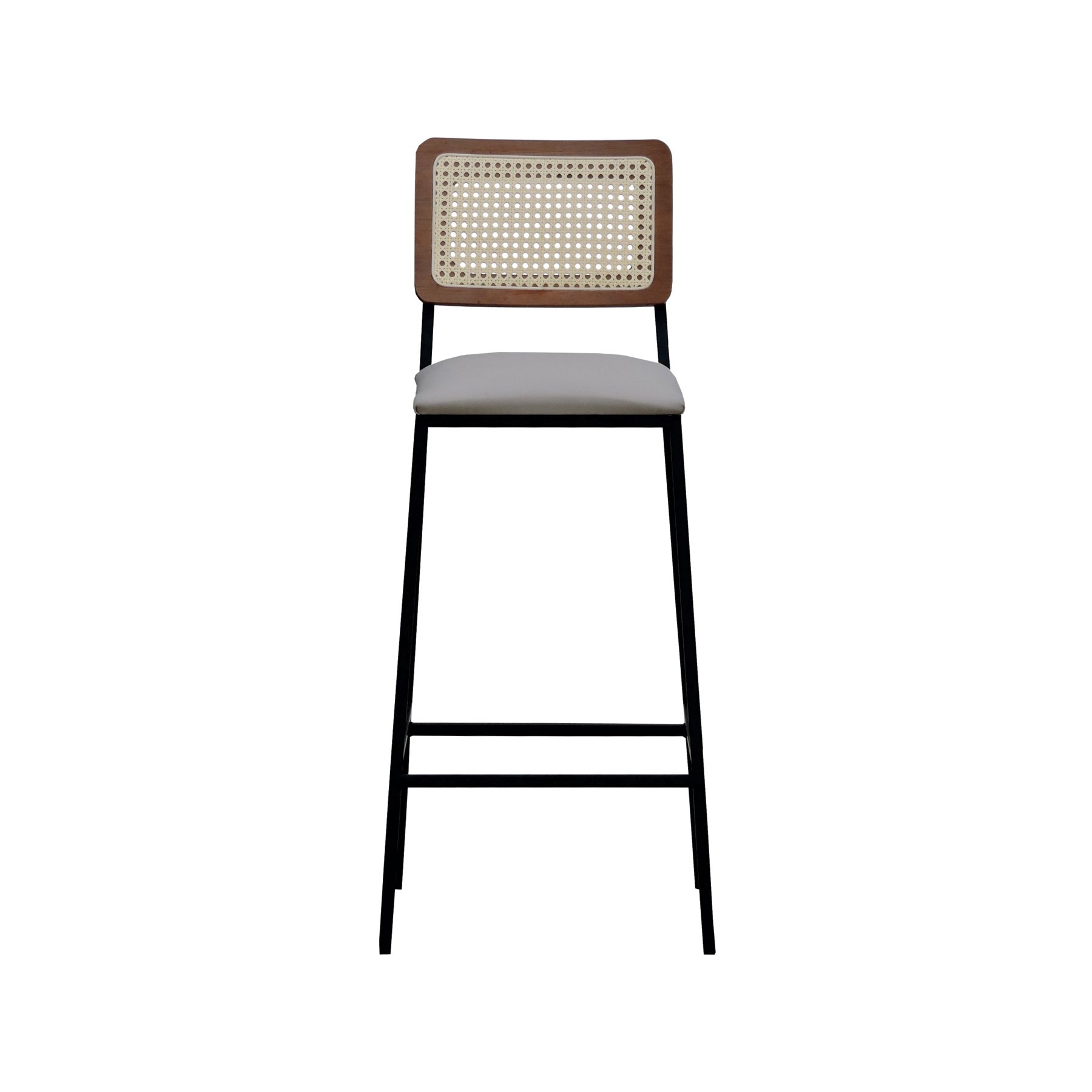 Banqueta Gabi Metal Encosto Anatômico Telinha Natural Assento Estofado - Preto/Amêndoa Linho Bege