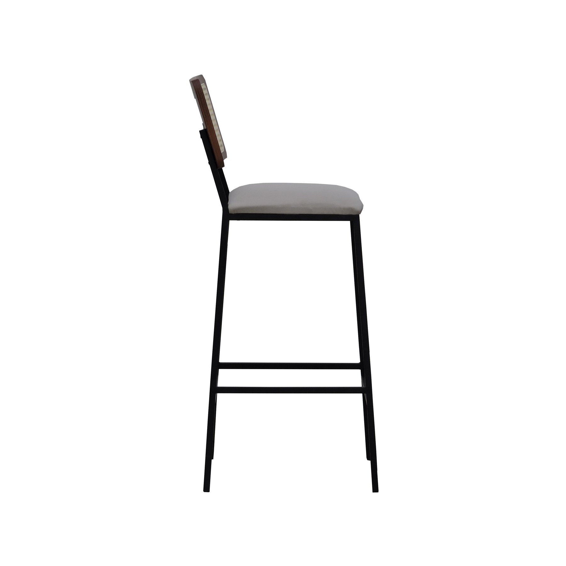 Banqueta Gabi Metal Encosto Anatômico Telinha Natural Assento Estofado - Preto/Amêndoa Linho Bege