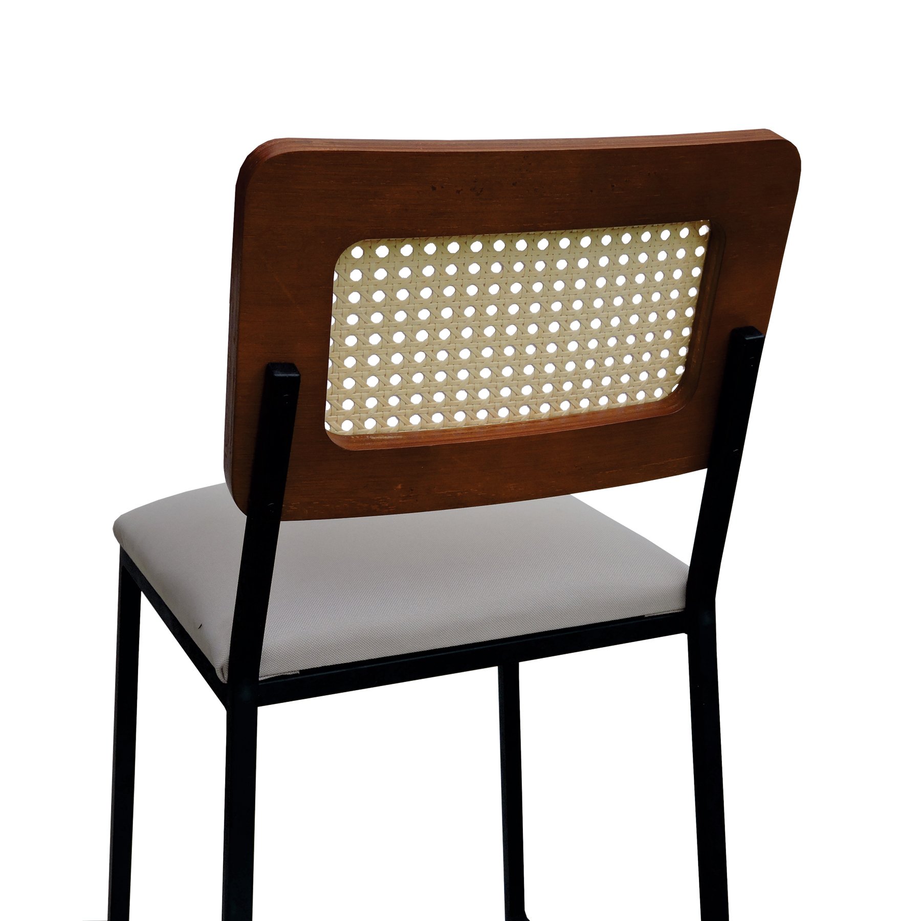 Banqueta Gabi Metal Encosto Anatômico Telinha Natural Assento Estofado - Preto/Amêndoa Linho Bege