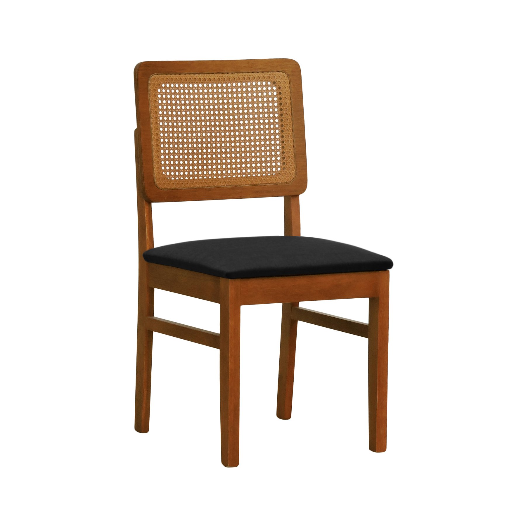 Kit 2 Cadeiras Madeira Maciça Lyon Encosto Telinha Amêndoa Assento Estofado Linho Preto Textura