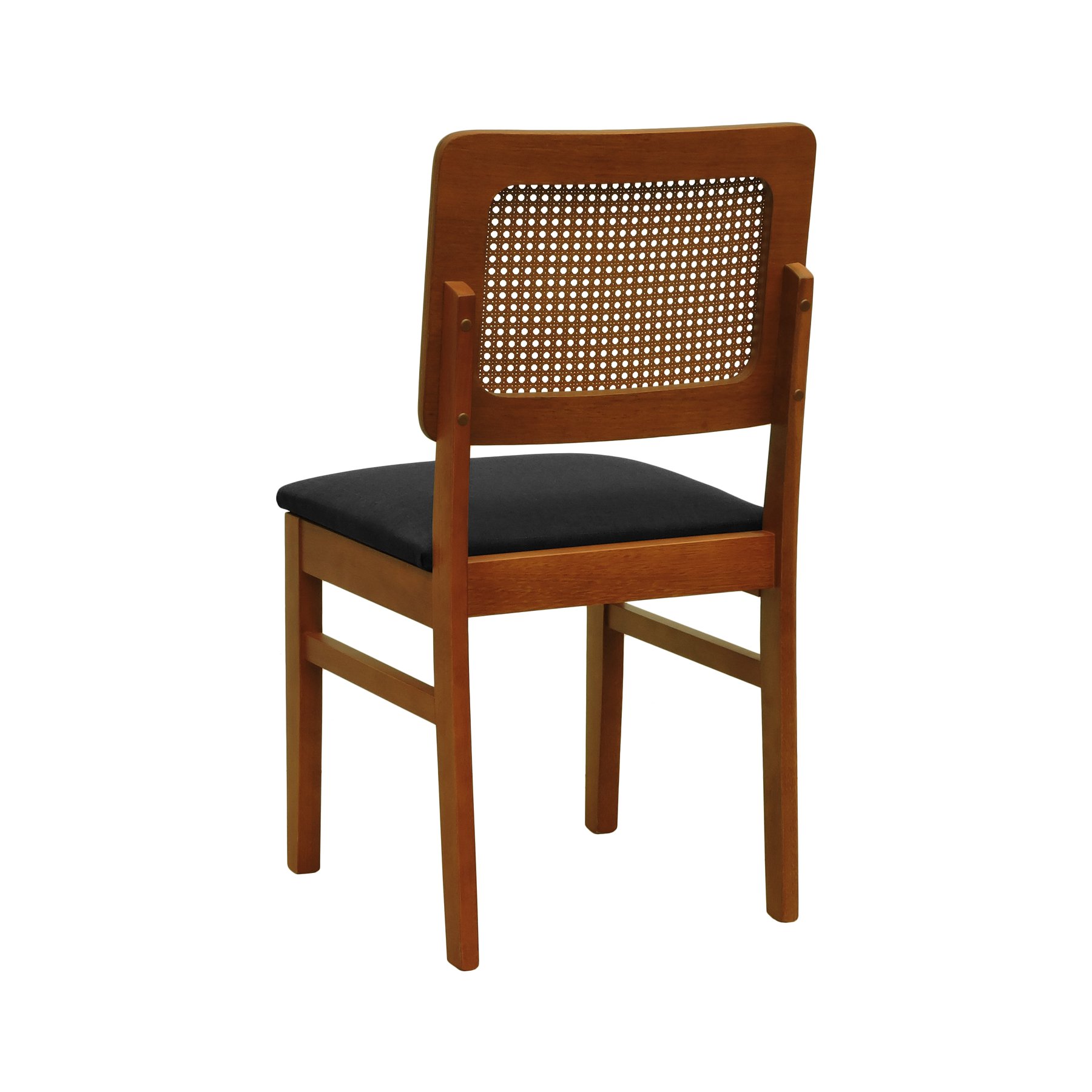 Kit 2 Cadeiras Madeira Maciça Lyon Encosto Telinha Amêndoa Assento Estofado Linho Preto Textura