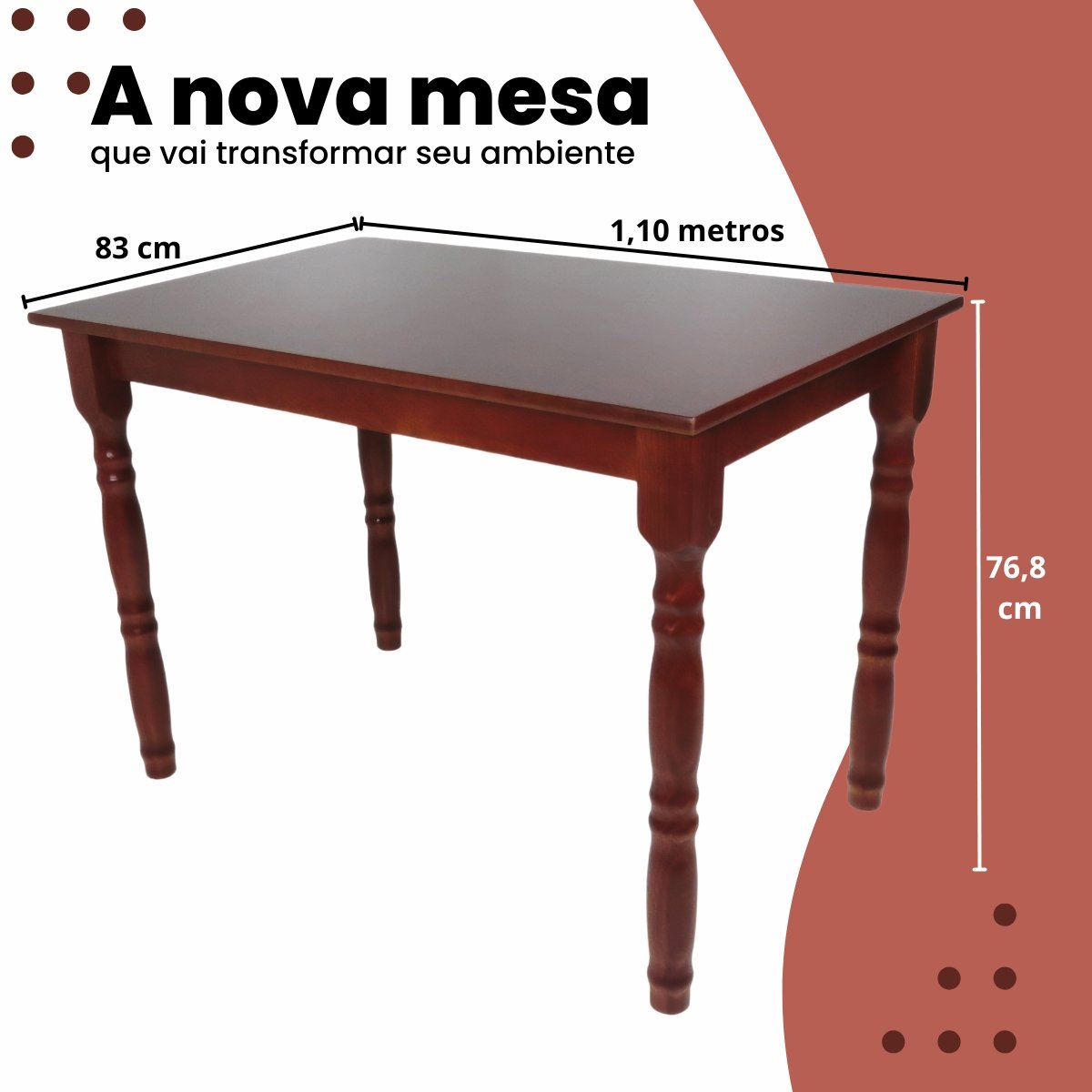 Conjunto Mesa Jantar Madeira/MDF com 4 Cadeiras Estofadas- Dalas Imbuia