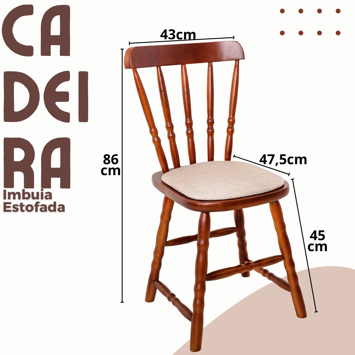 Conjunto Mesa Jantar Madeira/MDF com 4 Cadeiras Estofadas- Dalas Imbuia