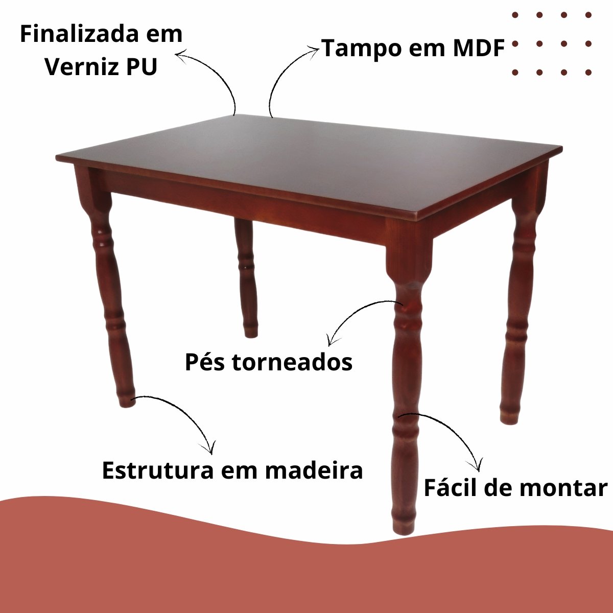 Conjunto Mesa Jantar Madeira/MDF com 4 Cadeiras Estofadas- Dalas Imbuia