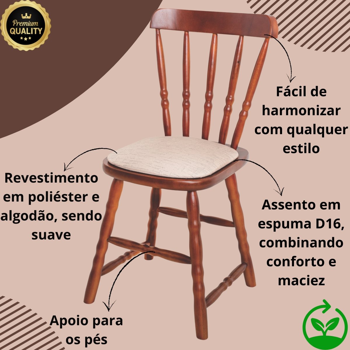 Conjunto Mesa Jantar Madeira/MDF com 4 Cadeiras Estofadas- Dalas Imbuia