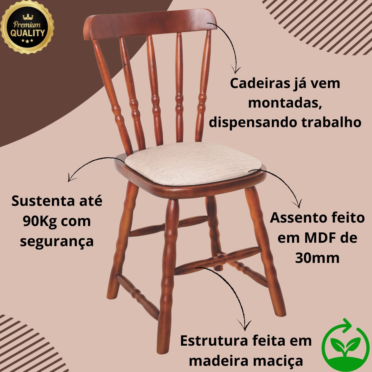 Conjunto Mesa Jantar Madeira/MDF com 4 Cadeiras Estofadas- Dalas Imbuia