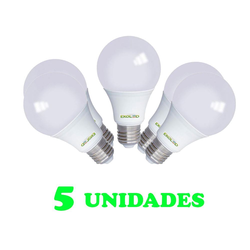 5 Lampadas Bulbo E27 12W Ed   Bivolt Policarbonato Leitosa Branco