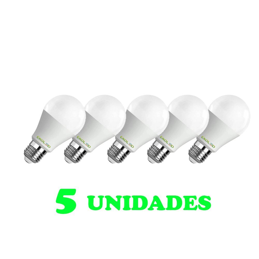 5 Lampadas Bulbo E27 15W Ed   Bivolt Policarbonato Leitosa Branco