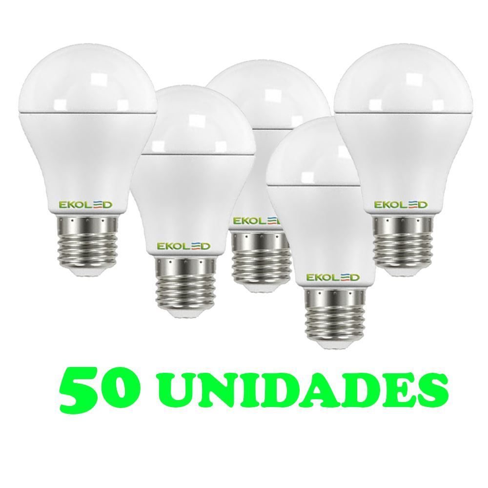 50 Lampadas Bulbo E27 9W Ed   Bivolt Policarbonato Leitosa Branco