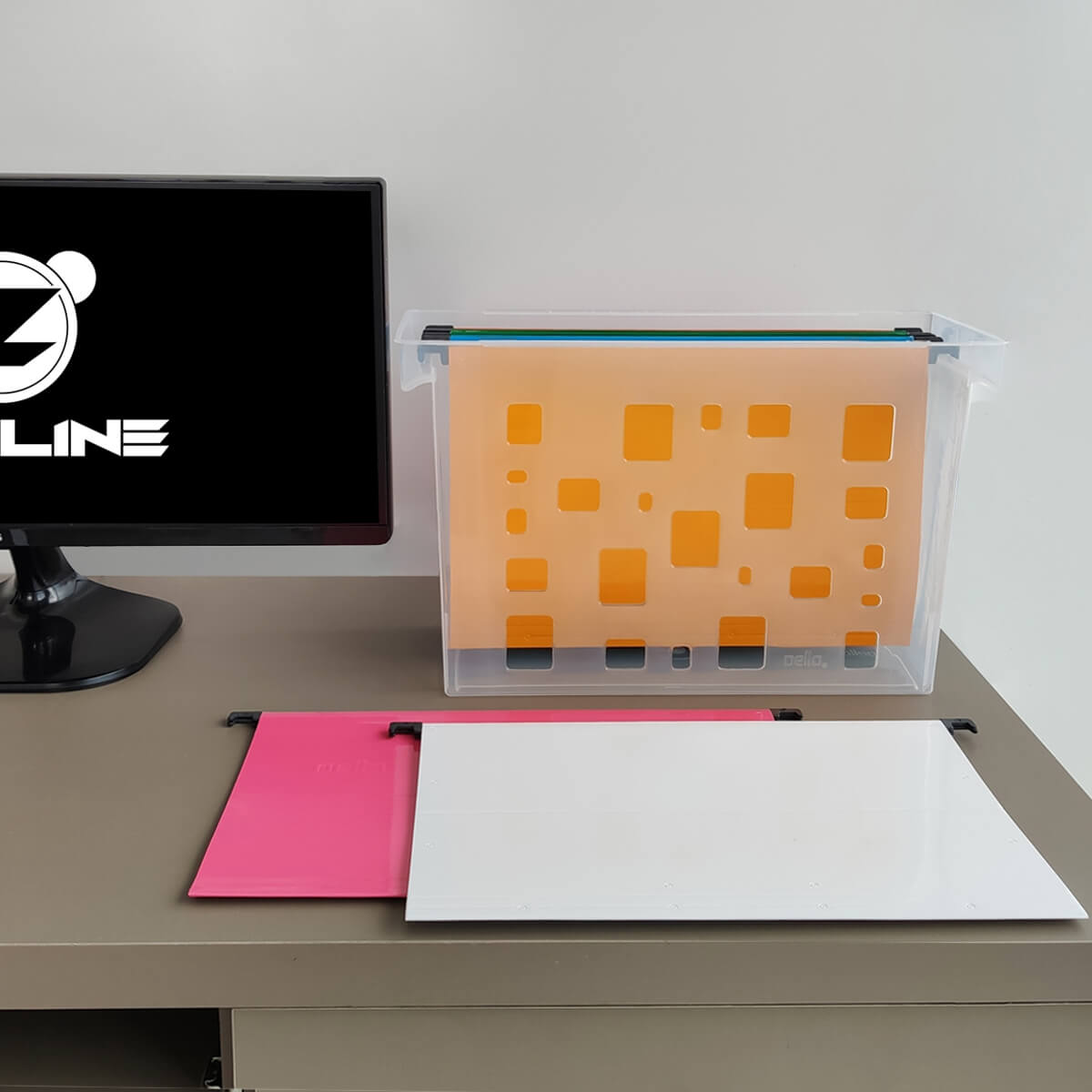 Caixa Arquivo Transparente Com 6 Pastas Suspensas Coloridas Dellocolor Organizador De Escritório