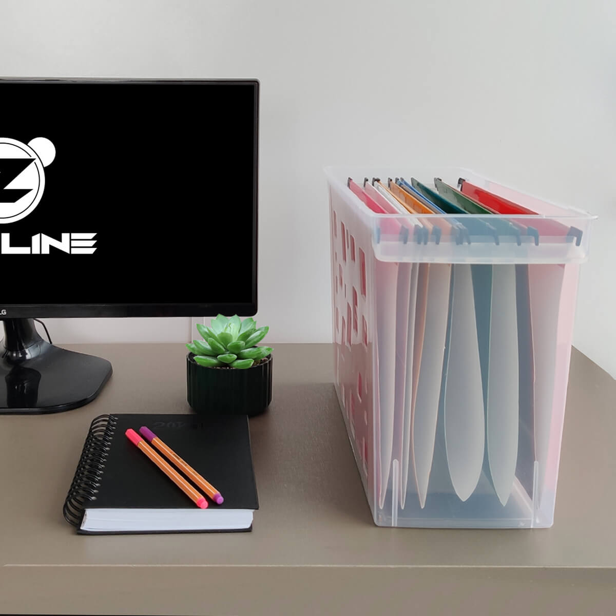 Caixa Arquivo Transparente Com 6 Pastas Suspensas Coloridas Dellocolor Organizador De Escritório