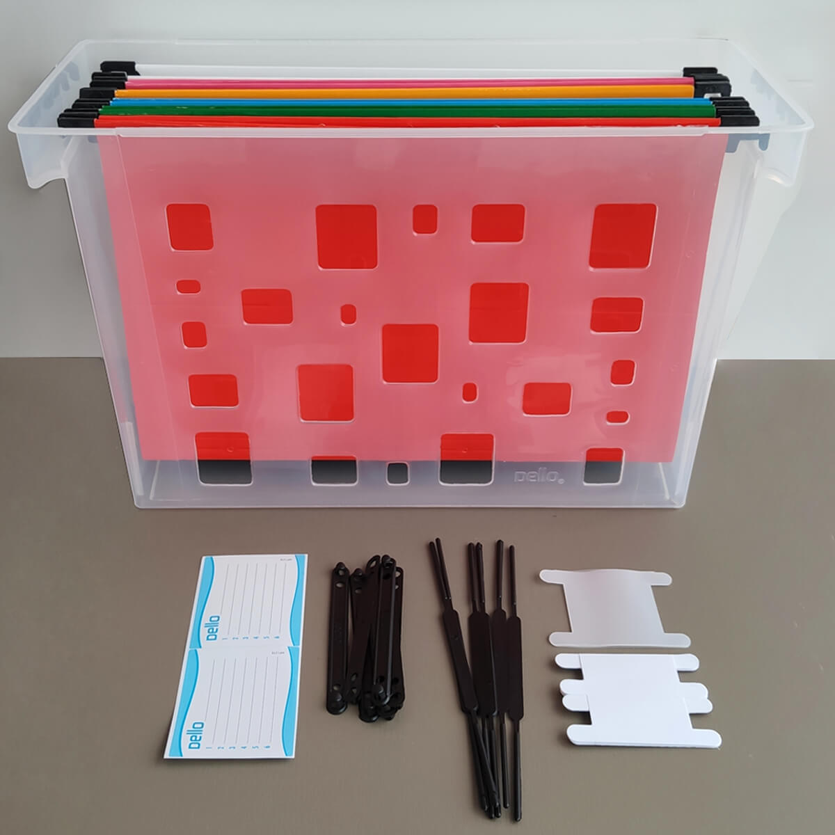 Caixa Arquivo Transparente Com 6 Pastas Suspensas Coloridas Dellocolor Organizador De Escritório
