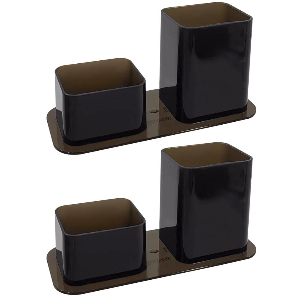 Kit 2 Porta Caneta E Clips Dellocolor Porta Objetos Organizador De Mesa Escritório Fumê
