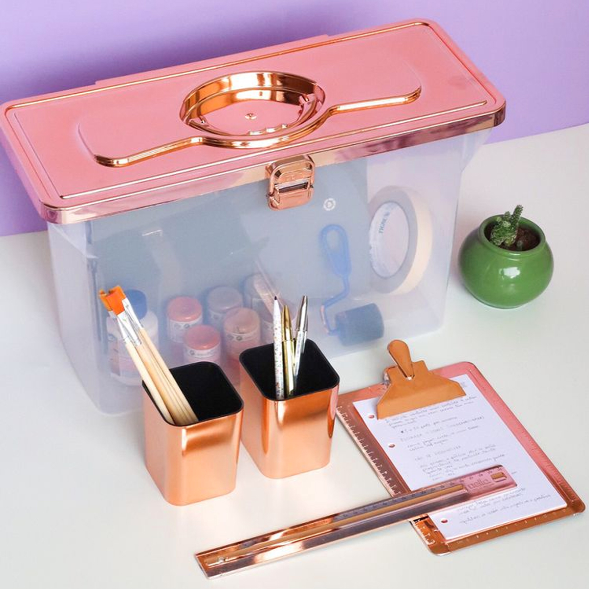 Kit 2 Porta Objetos Organizadores De Escritório Porta Lápis Rose Gold Metalizado Dello