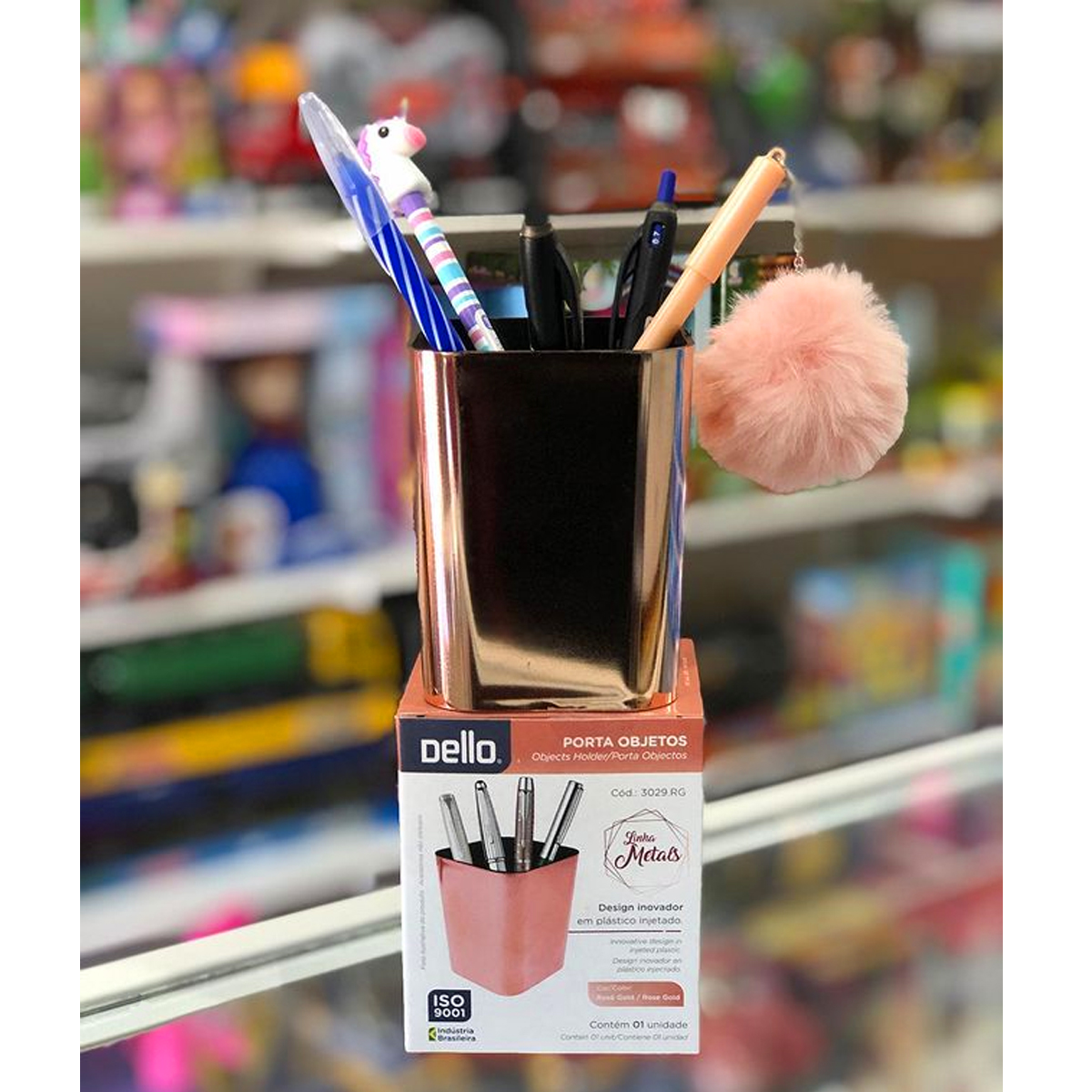 Kit 2 Porta Objetos Organizadores De Escritório Porta Lápis Rose Gold Metalizado Dello