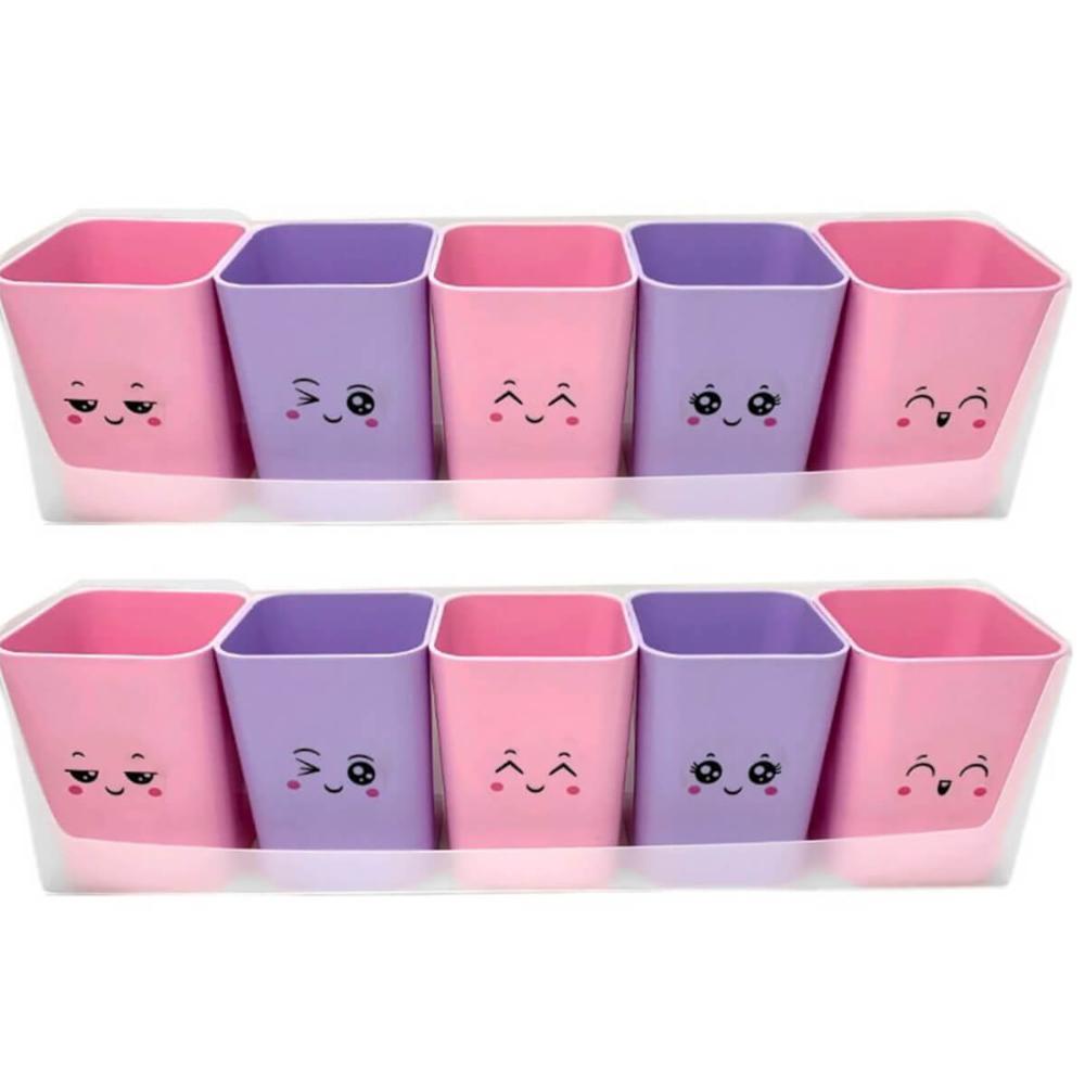 Kit 2 Porta Objetos Organizadores Mesa Escritório 5 Divisões